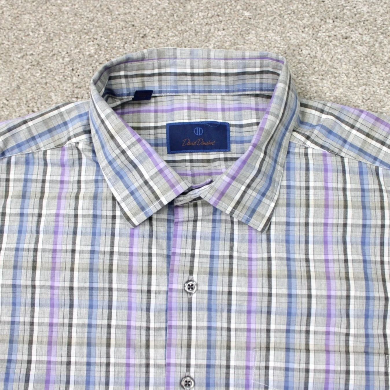 David Donahue David Donahue Shirt Mens 2XL Plaid Button-Up 100% Cotton Long Sleeve Gray Blue Purple Classic Preppy Colorful Mens Size US XXL / EU 58 / 5 - 6 Thumbnail