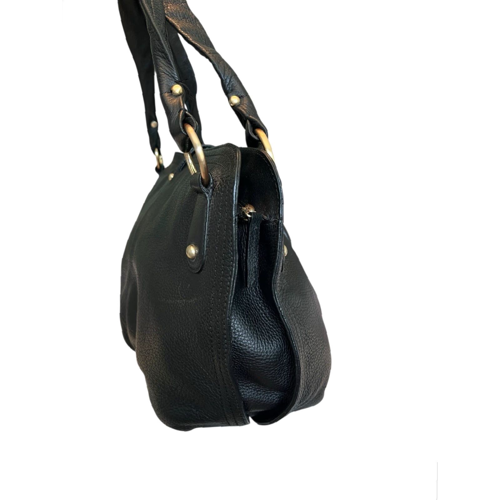 Talbots VINTAGE Talbots Black Leather Pebbled Hobo Shoulder Bag Purse Tassels Brass Hardware Bag Size ONE SIZE - 4 Thumbnail
