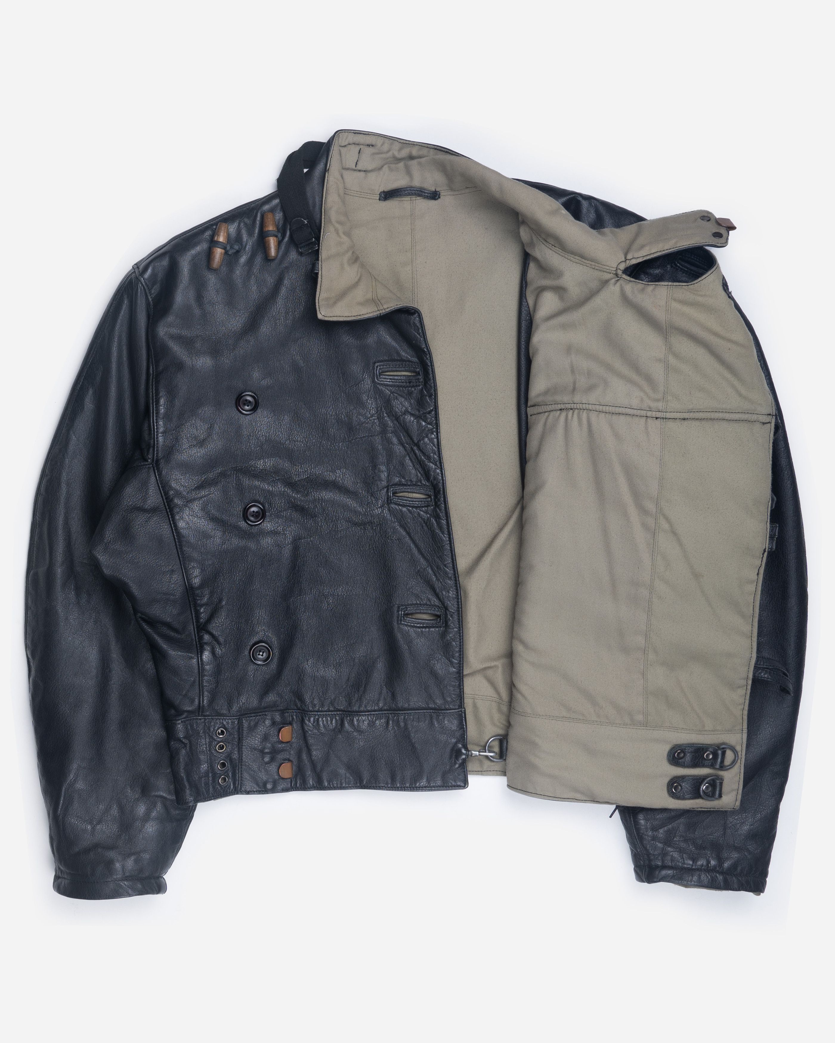 Vintage Swedish Army Leather Pocket Motorcycle Jacket Size US M / EU 48-50 / 2 - 2 Thumbnail