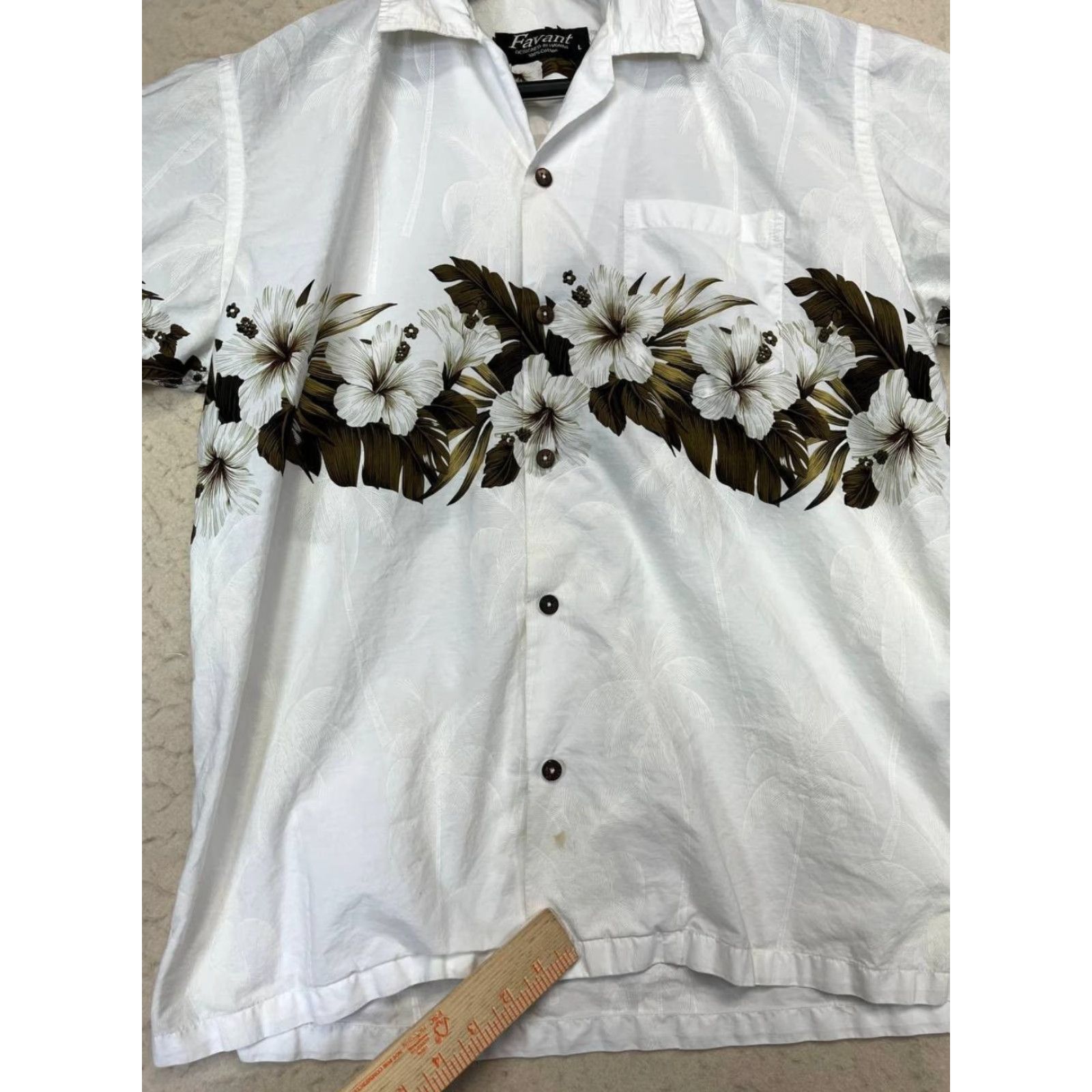 Vintage Favant Hawaii White Floral Short Sleeve Shirt L Mens Shirt Button-Up Casual Flower Pattern White Large Size US L / EU 52-54 / 3 - 5 Thumbnail