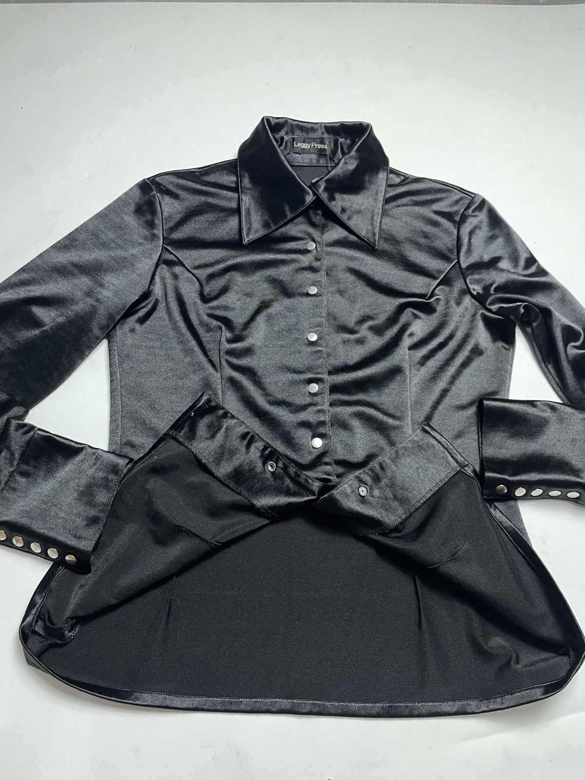 BUFFALO BOBS 1990’s Leggy Press - Vampire Style Button Up Satin Longshirt Size M / US 6-8 / IT 42-44 - 14 Thumbnail