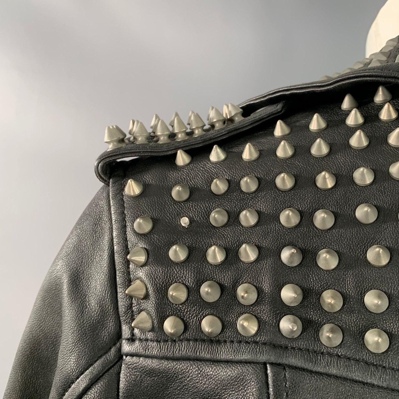 Muubaa MUUBAA Size 6 Black Studded Lambskin Leather Biker Jacket Size M / US 6-8 / IT 42-44 - 6 Thumbnail