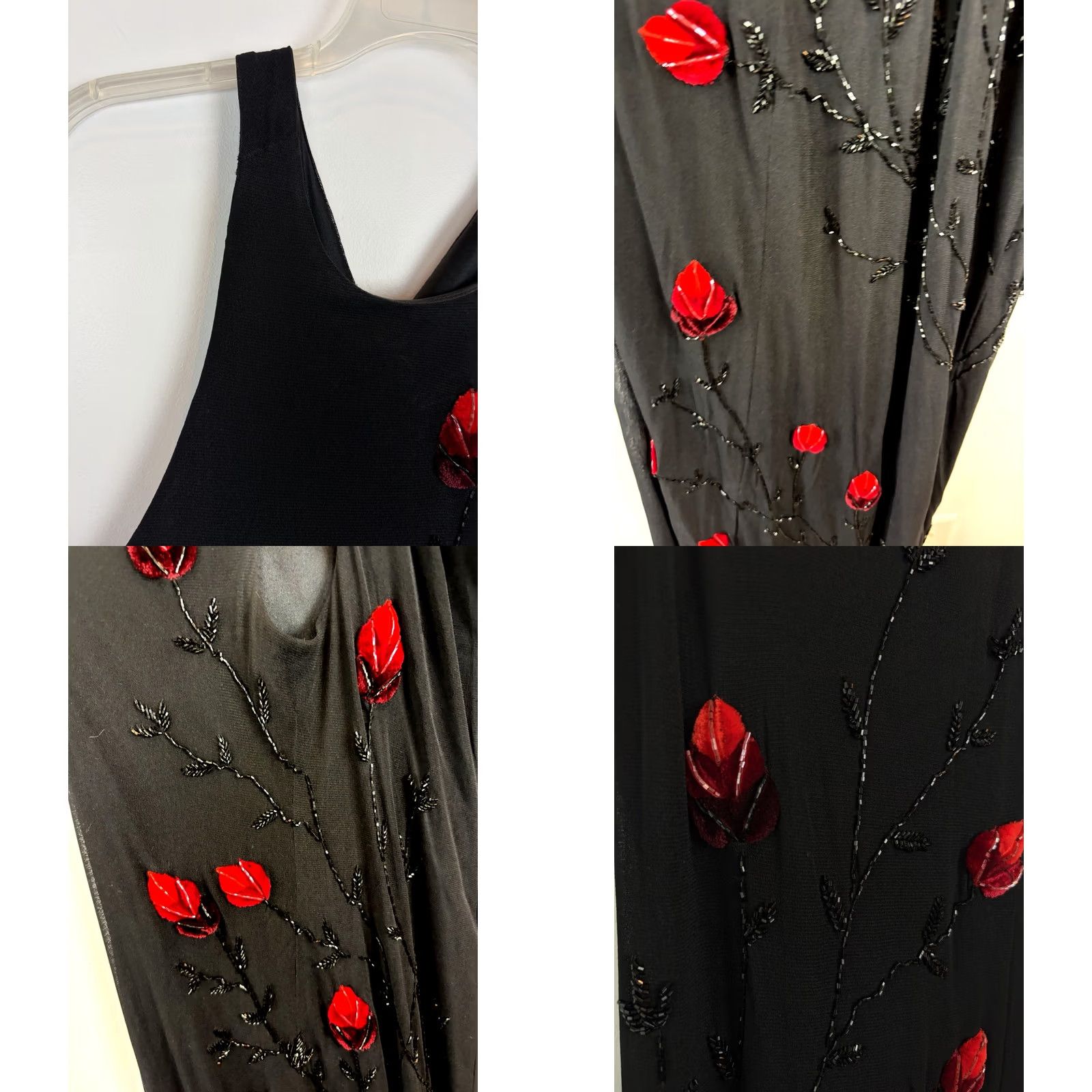 Vintage VINTAGE Cache Cache Formal Dress Womens 10 Black Beaded Red Flowers Maxi Long Silk Polyester Beaded 60" Shoulder to Hem Womens Size L / US 10 / IT 46 - 8 Thumbnail