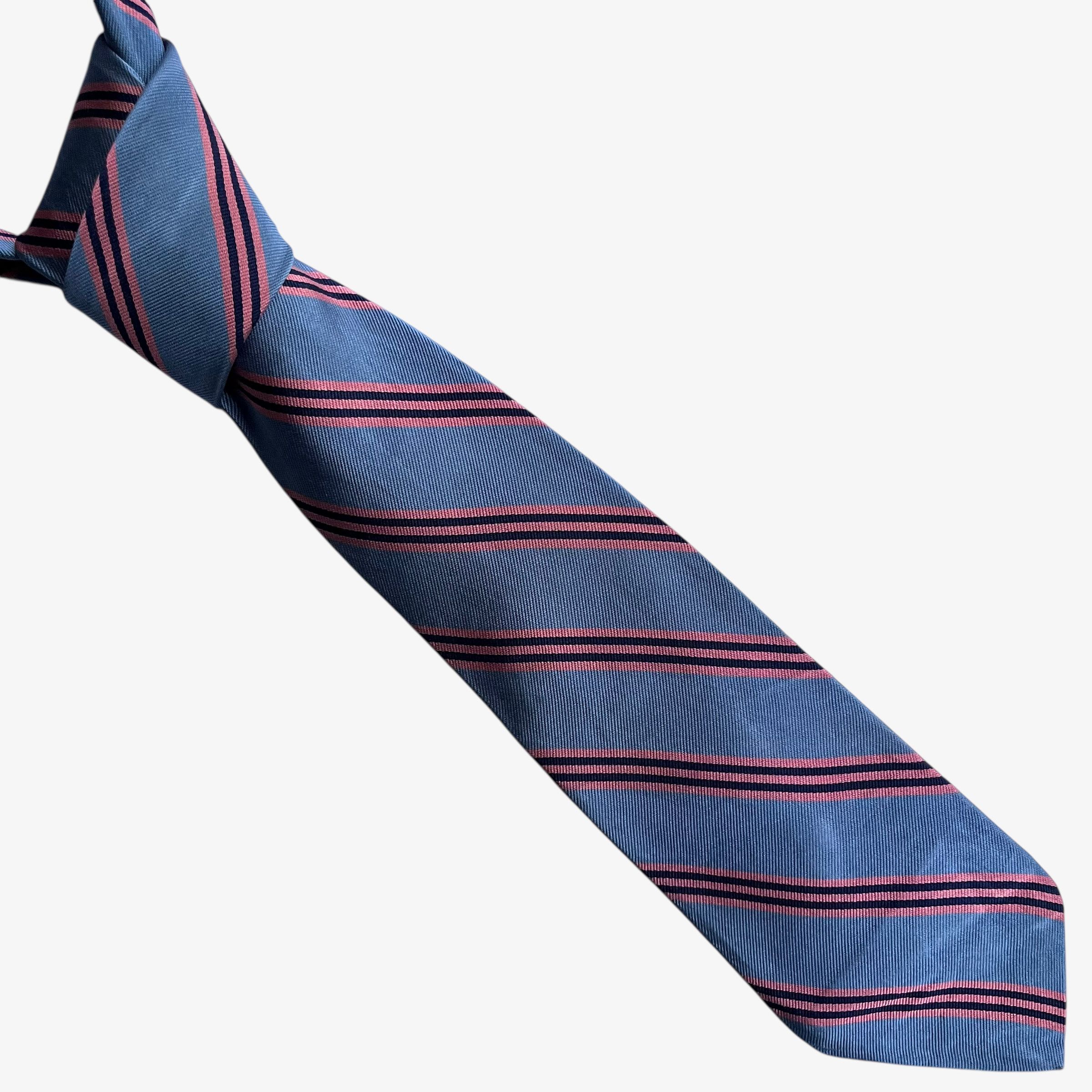 Brooks Brothers Vintage 90s Brooks Brothers Blue & Pink Striped Silk Tie Size ONE SIZE - 1 Thumbnail