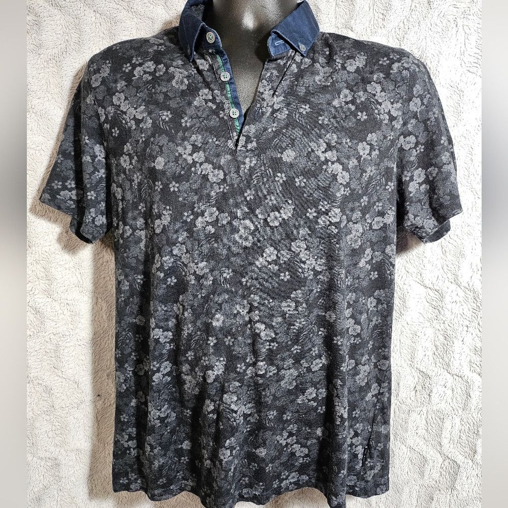 Ted Baker Ted Baker Mens Polo Shirt Black Gray Floral 5 Large Size US L / EU 52-54 / 3 - 2 Thumbnail