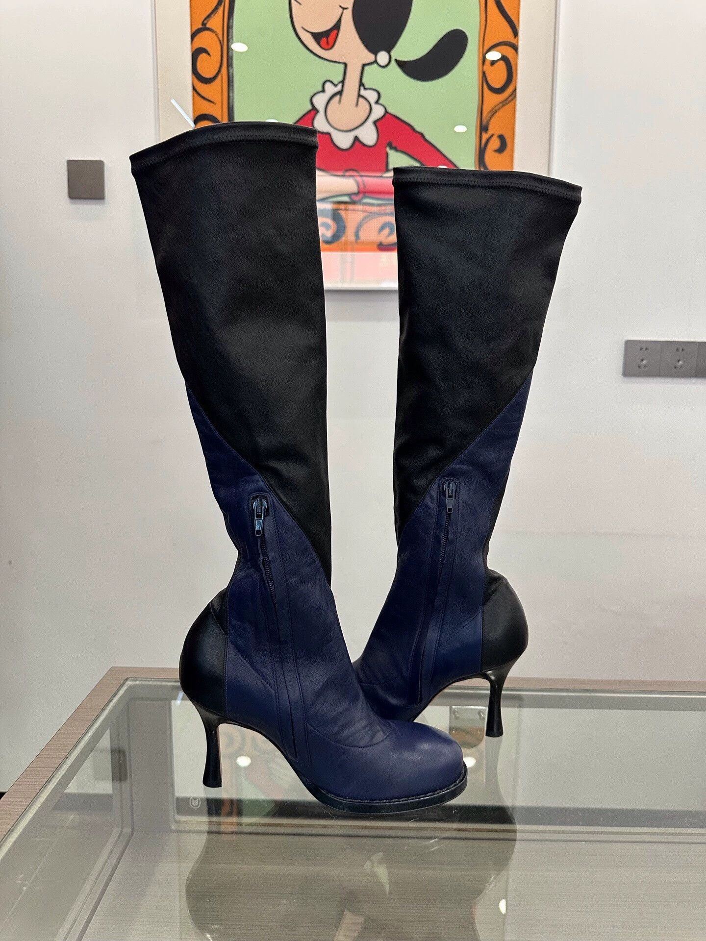 Celine Celine women's black and blue two-tone knee-high boots Size US 6 / IT 36 - 5 Thumbnail