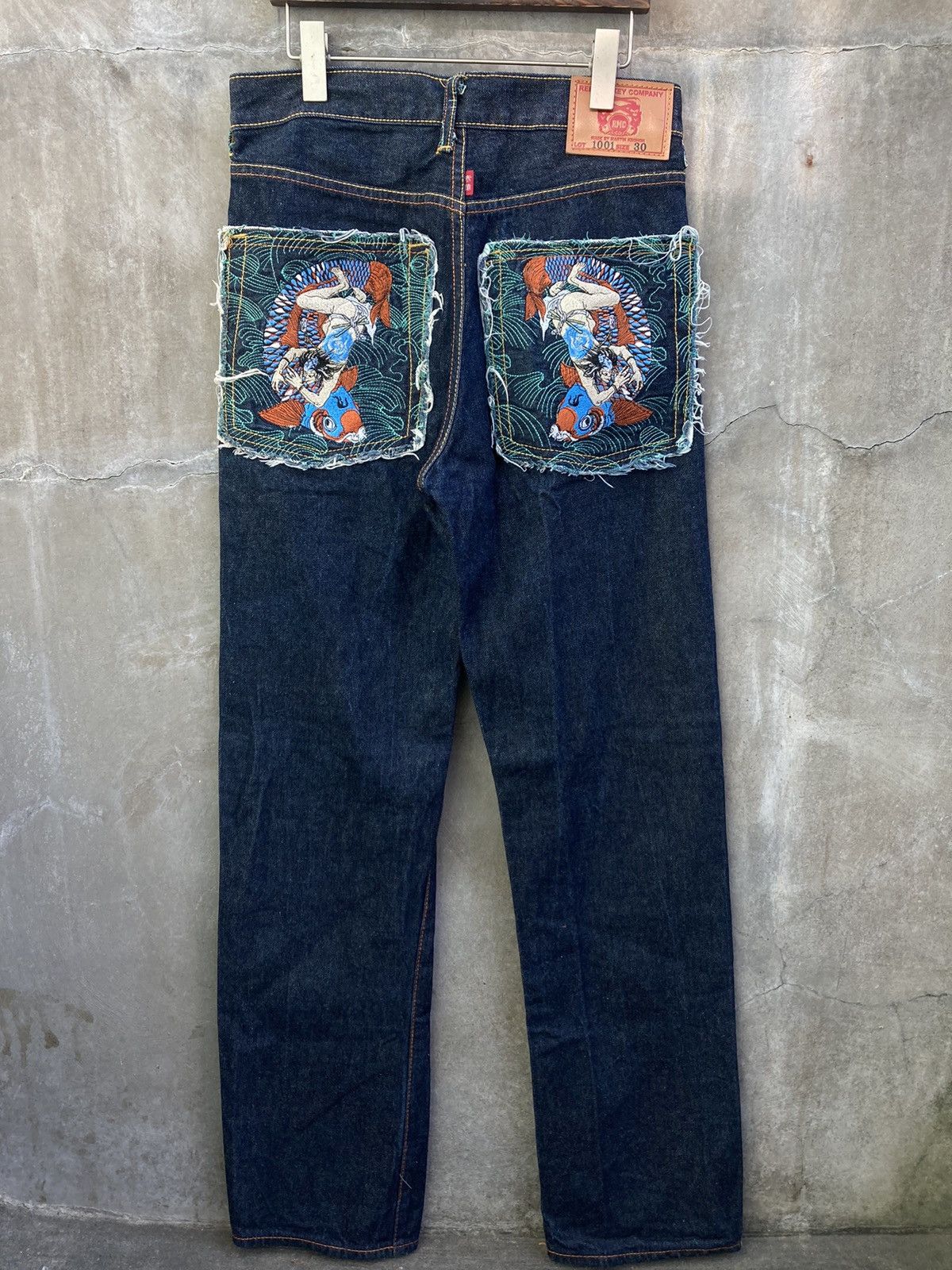 image of Red Monkey Company Kintaro Boy Fights Carp Denim Jeans, Men's (Size 30)