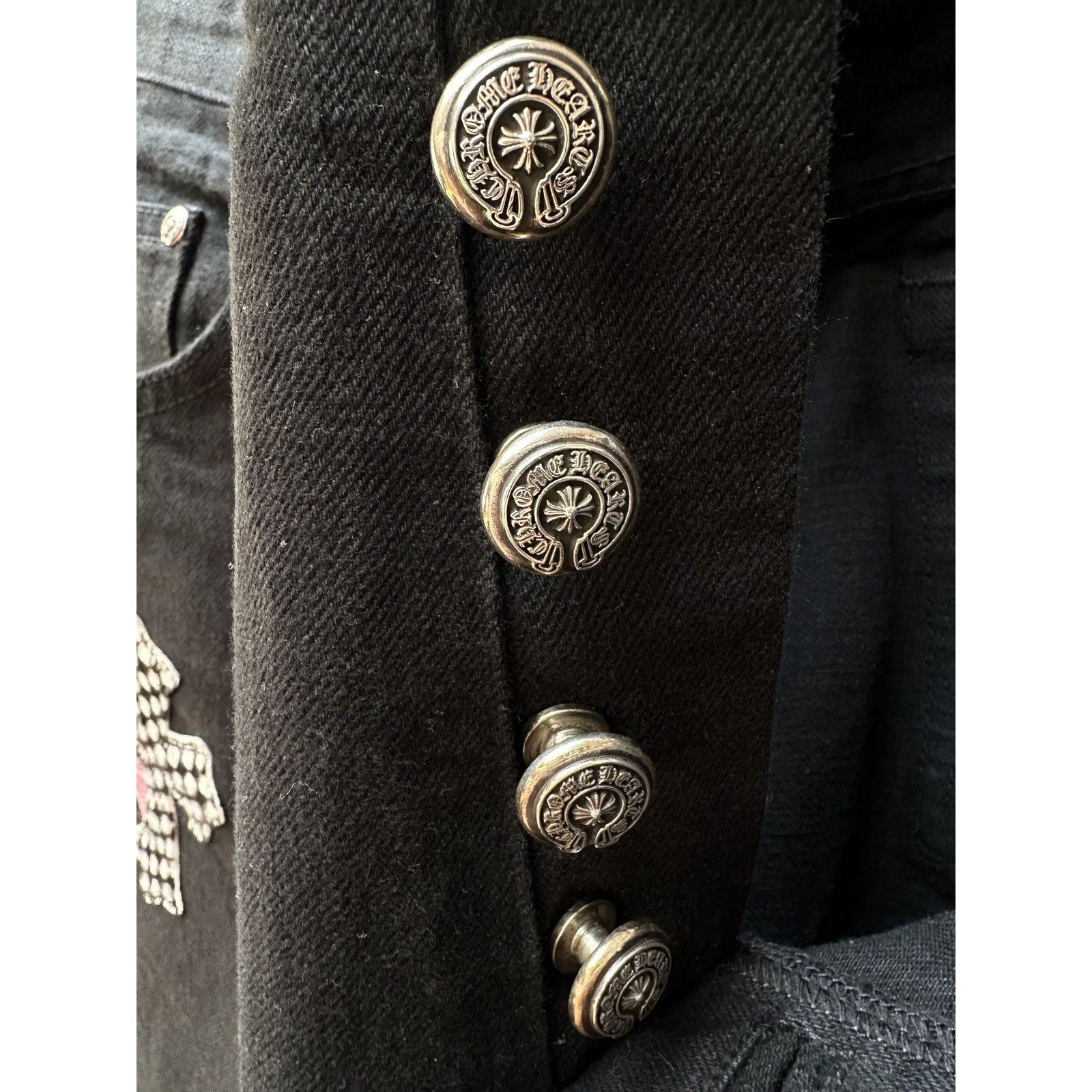 Chrome Hearts CHROME HEARTS PINK/CHECKERED FLEUR KNEE CROSS PATCH DENIM Size US 36 / EU 52 - 8 Thumbnail