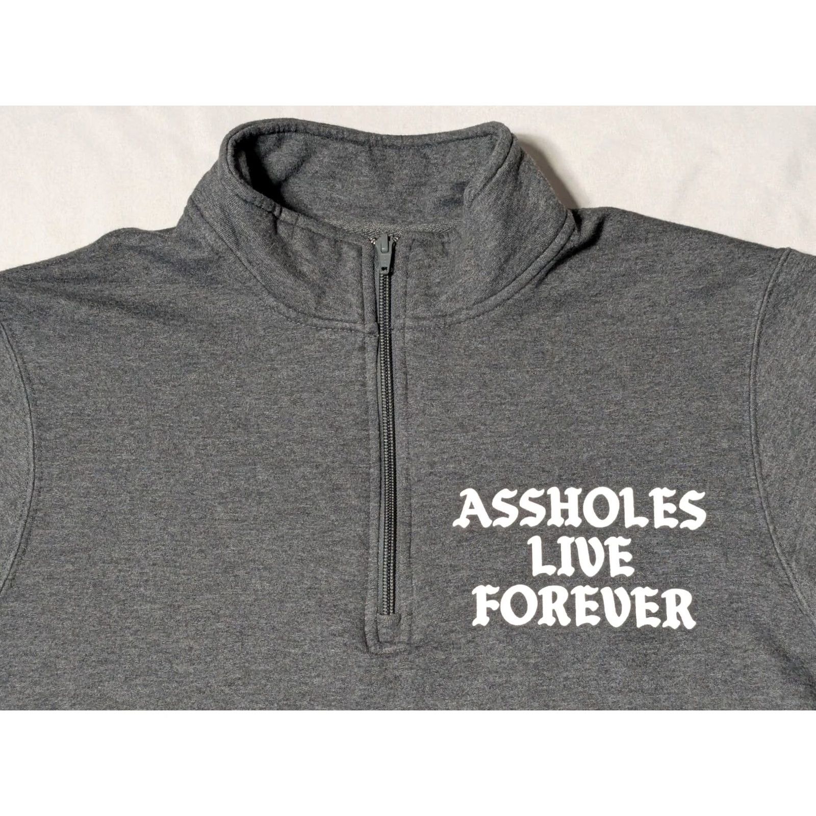 Olive A44880HOLES LIVE FOREVER Men Medium Gray Double-sided 1/4 Zip Pullover Sweatshirt Size US M / EU 48-50 / 2 - 3 Thumbnail