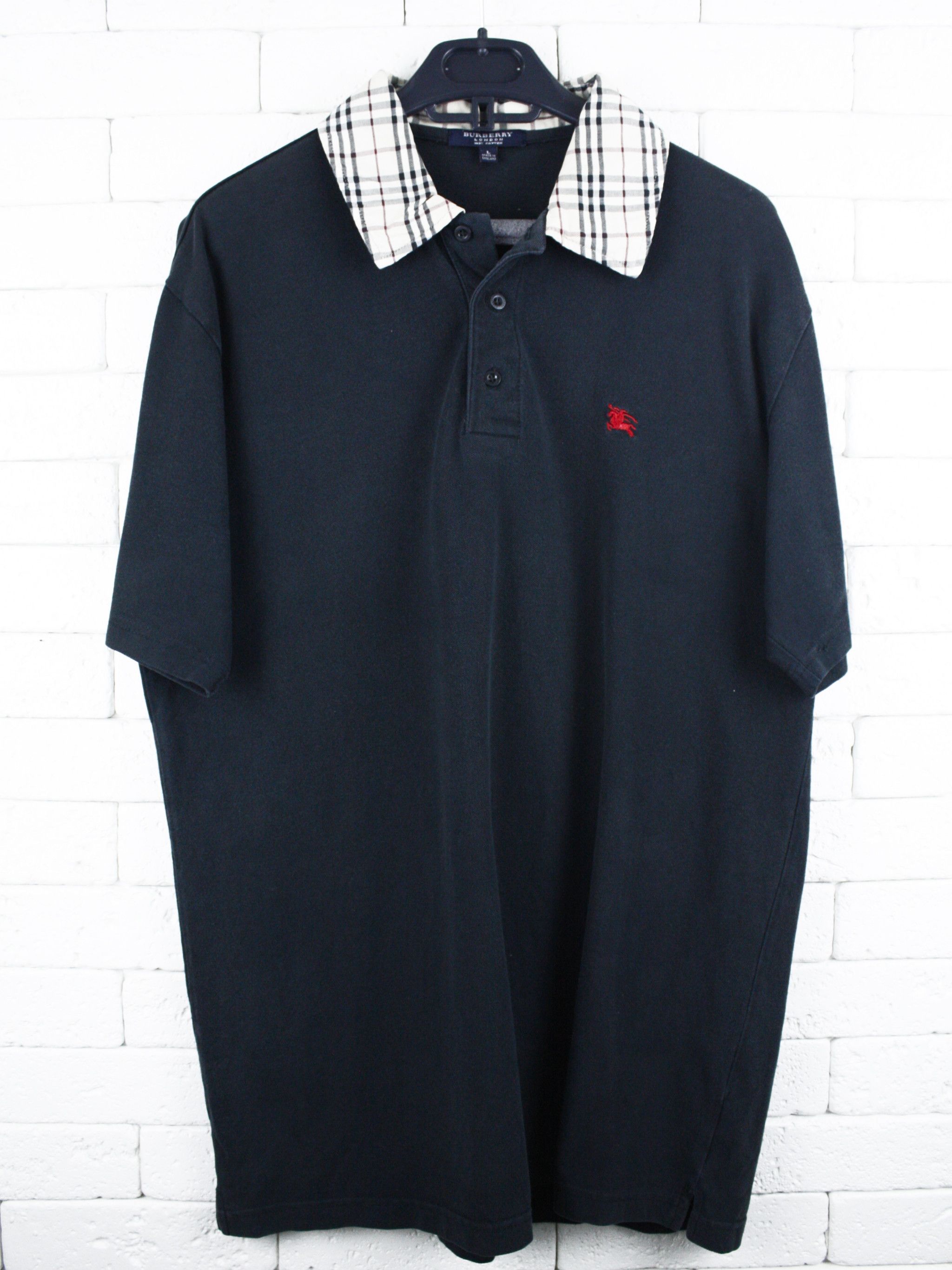 Burberry Burberry Blue Polo Shirt Nova Check Collar Vintage Size US L / EU 52-54 / 3 - 1 Thumbnail