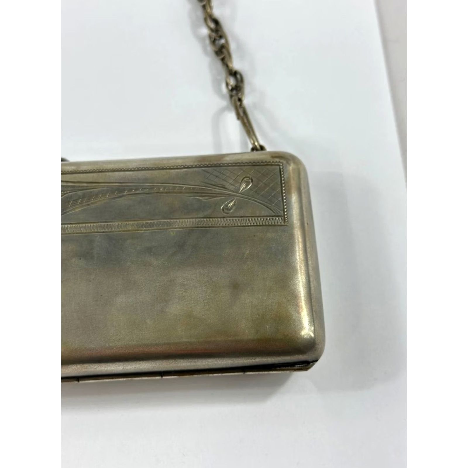 Vintage VINTAGE Antique 800 Silver Art Deco Evening Clutch Purse Etched Floral Design Chain Monogram 375g Silver Purse Womens Size ONE SIZE - 4 Thumbnail