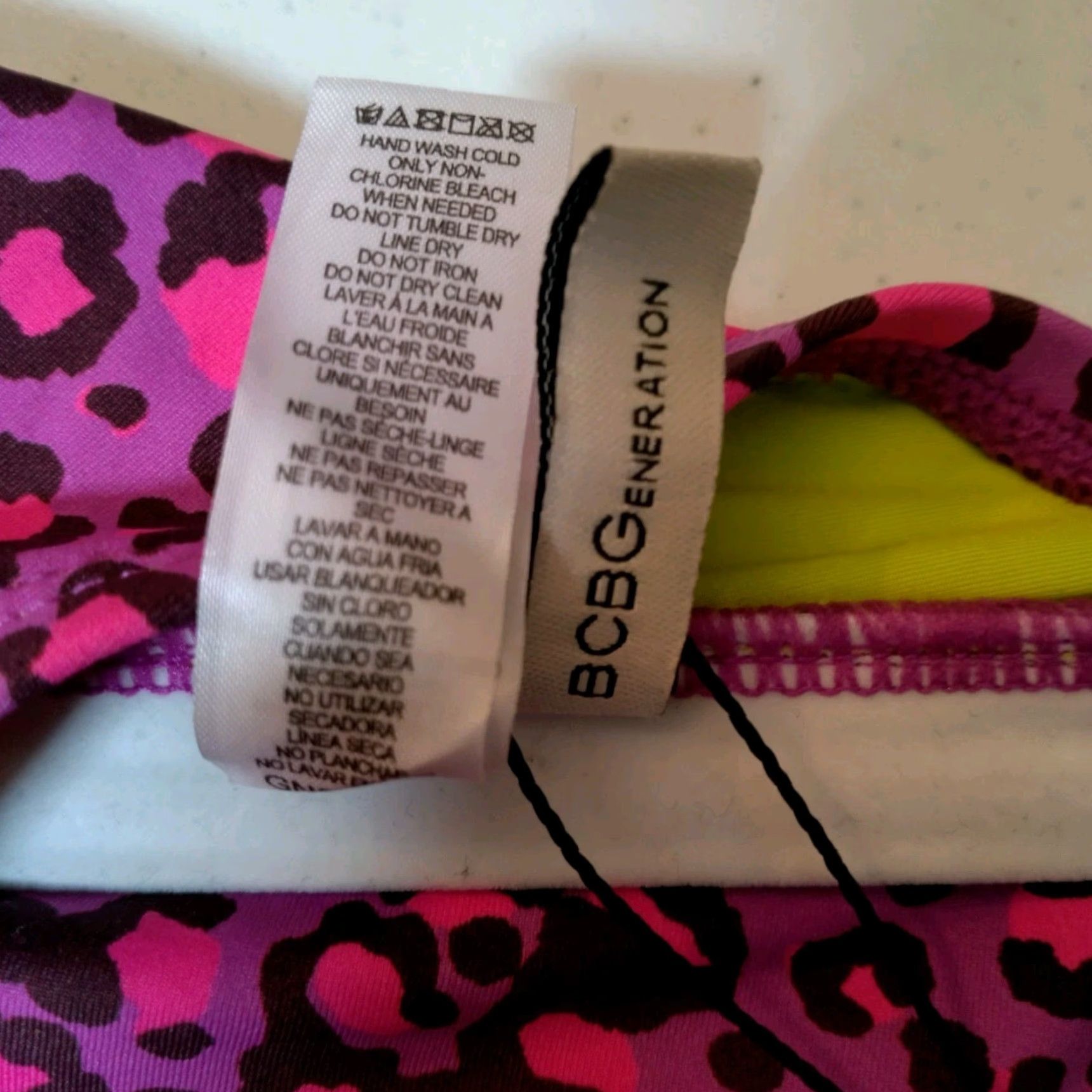 BCBGeneration BCBGGeneration Bathing Suit One Piece XL Purple Cat Print Neon Bandeau Size XL / US 12-14 / IT 48-50 - 5 Thumbnail