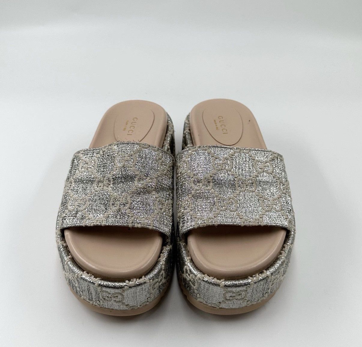Gucci Gucci/Double G Logo Silver Platform Slides K12 Size US 5 / IT 35 - 1 Thumbnail