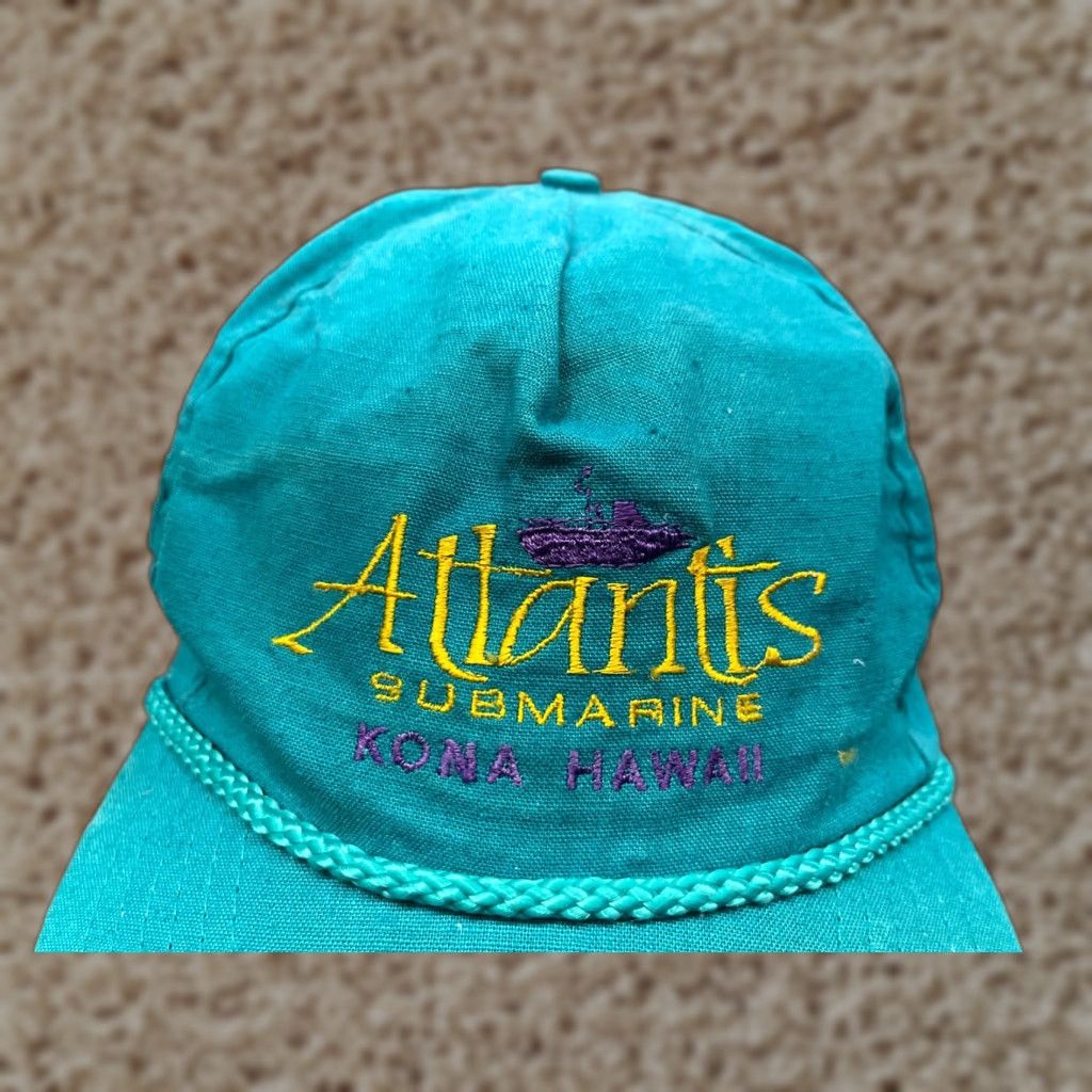 Vintage Hawaiian Headwear Hat Cap Strap Back Adult OS Blue Cotton Atlantis SubmarineTwill Pattern Solid Casual Vintage No N/A Size ONE SIZE - 1 Thumbnail