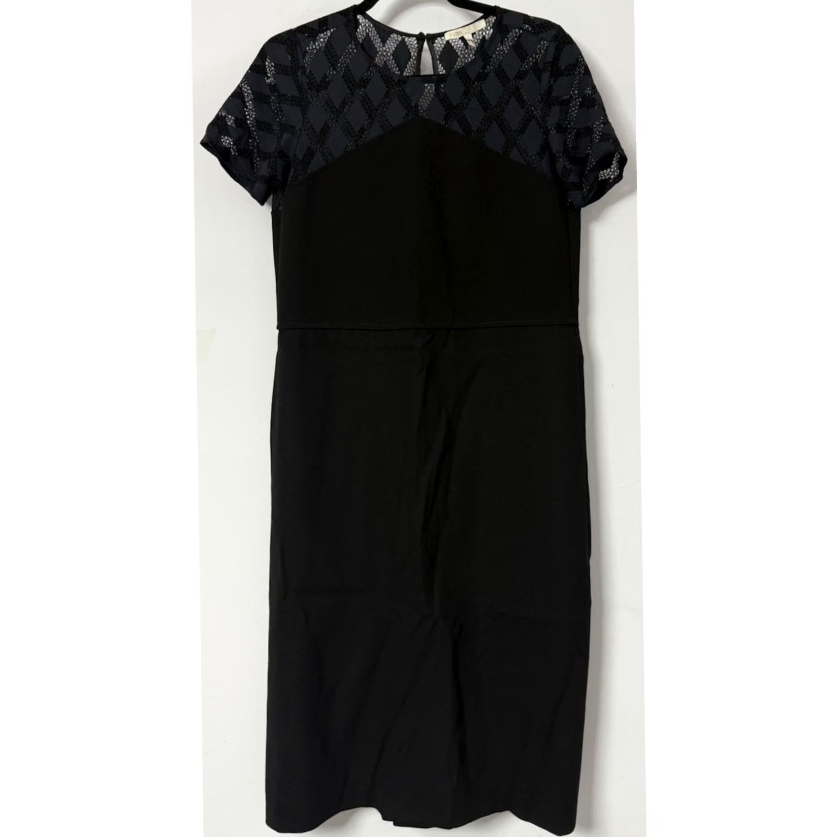Maje Maje Black Lace Panel Dress Solid Short Sleeve Midi Women Size 3 Size 26" / US 2 / IT 38 - 2 Thumbnail