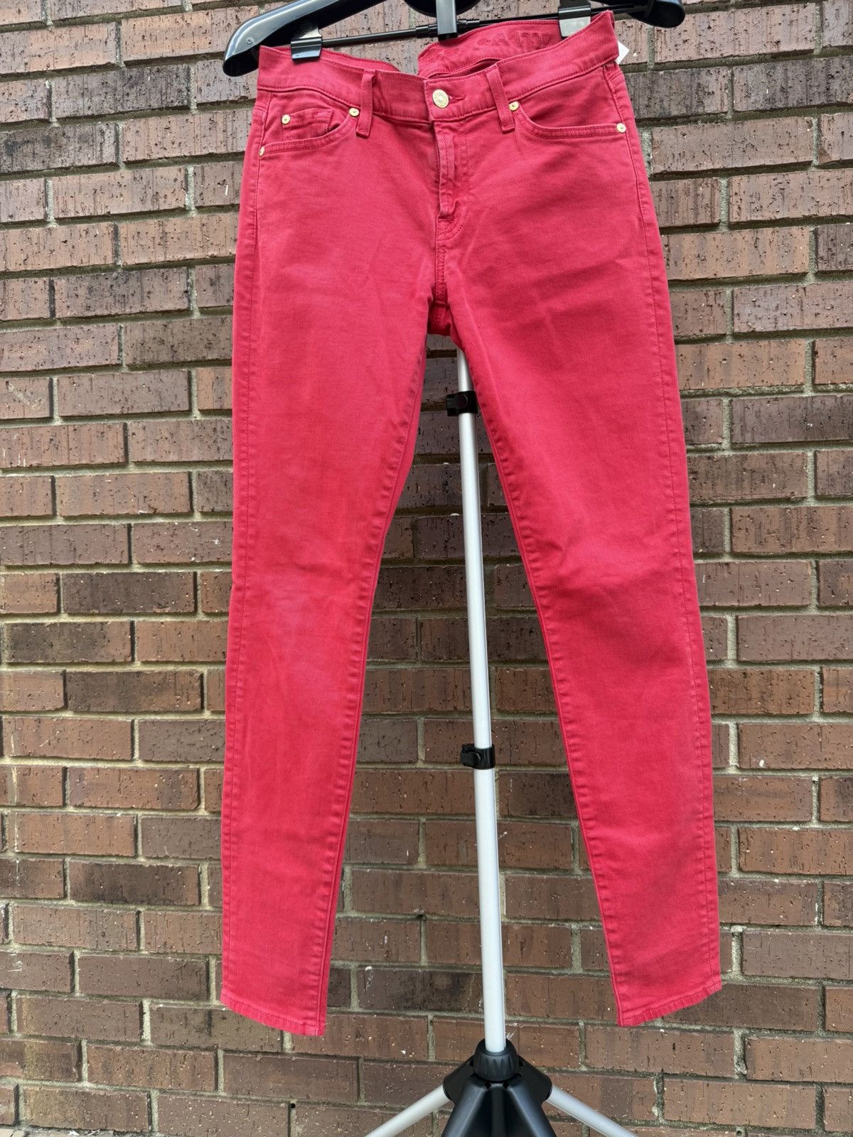 7 For All Mankind Seven 7 For All Mankind Stretch Red Denim Jeans Low Skinny Size 29" - 1 Thumbnail