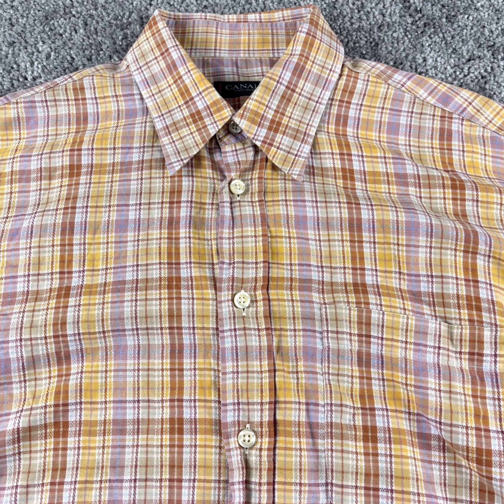 Canali Canali Shirt Men L Orange Plaid Button-Up Long Sleeve Casual Formal Work Button-Down Collar Mens Regular Twill Cotton Vintage No*READ Size US L / EU 52-54 / 3 - 2 Thumbnail
