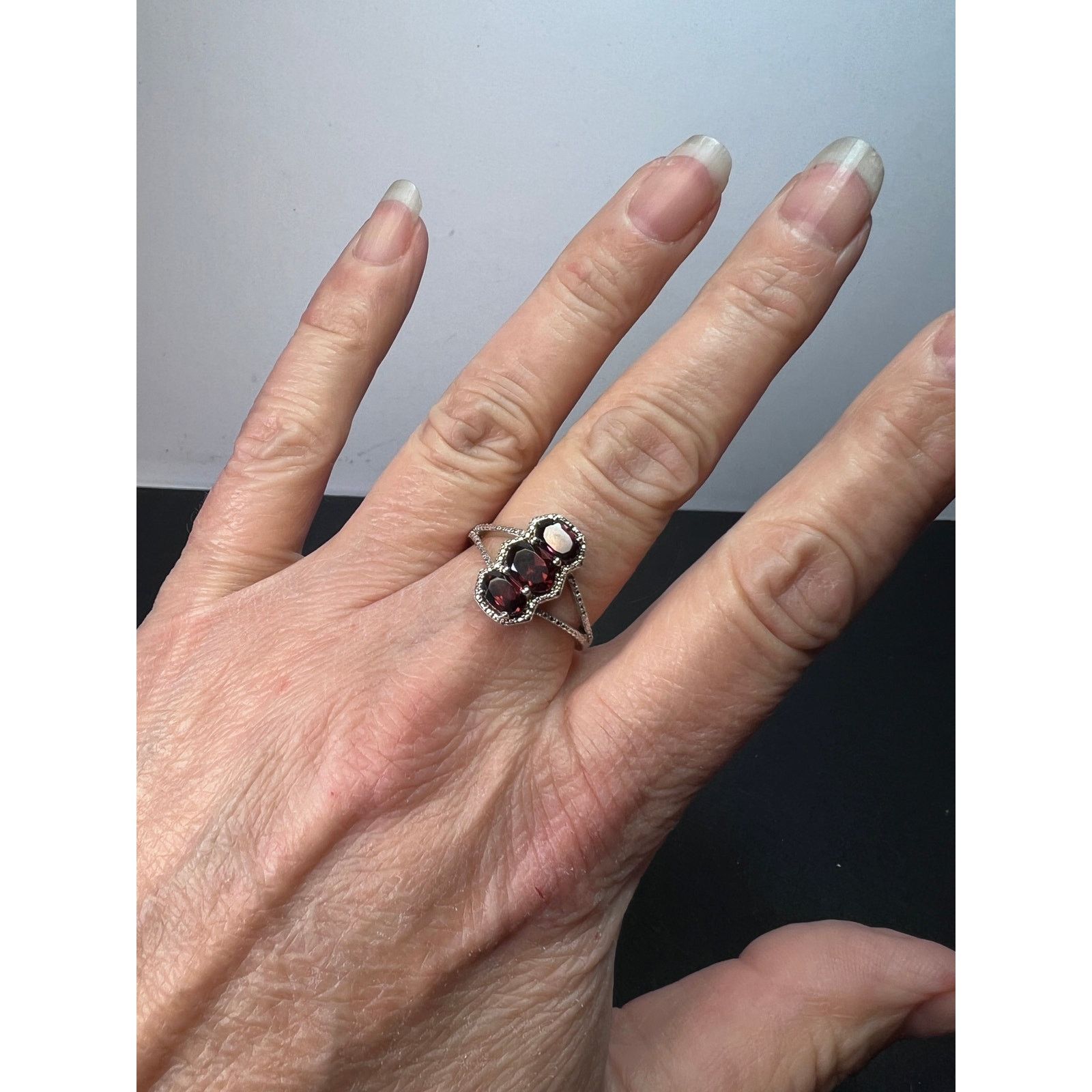 Other Red zircon 3 stone sterling silver ring size 9 Size ONE SIZE - 6 Thumbnail