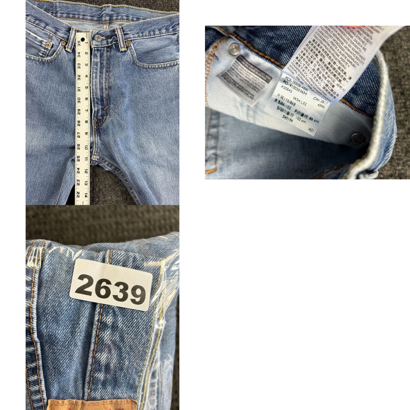 Levi's VINTAGE Levi’s 505 Jeans Straight Regular Fit 34 x 32 Light Blue Denim Distressed Work 80s 90s USA Mens Size US 34 / EU 50 - 8 Thumbnail