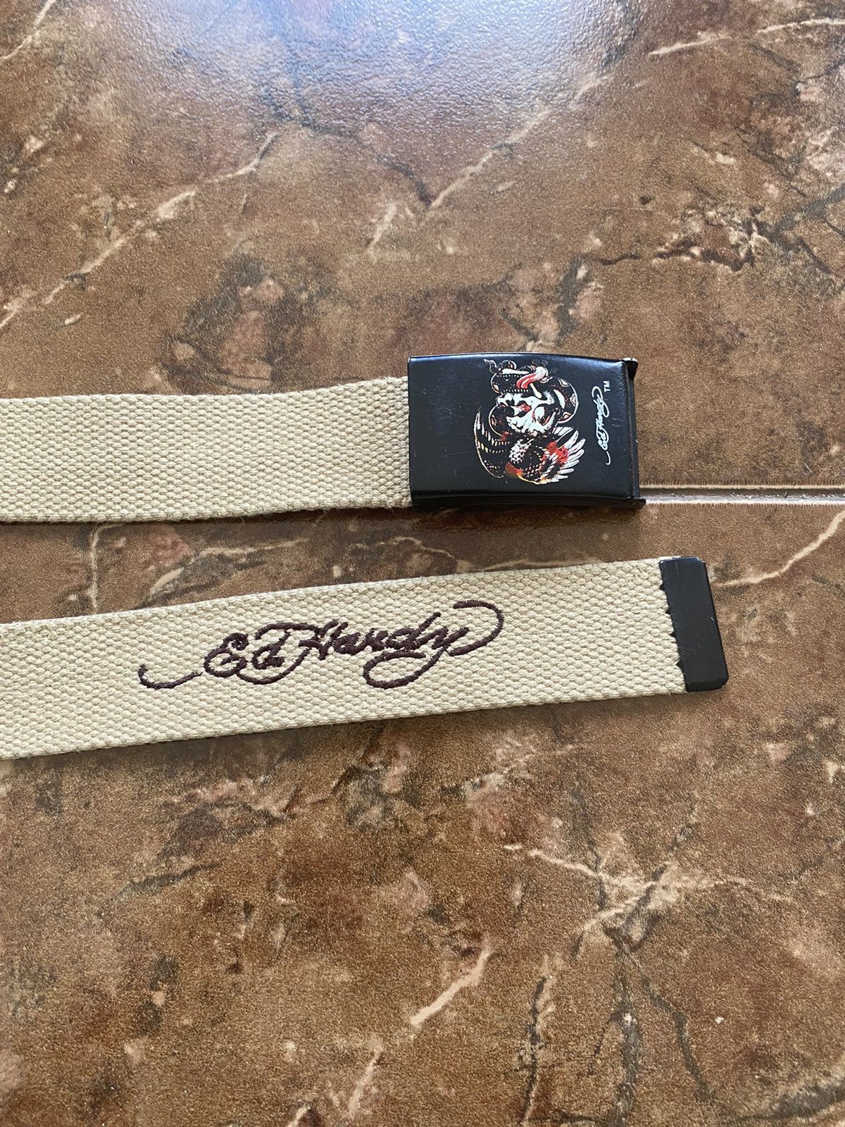Ed Hardy 🇺🇸 Vintage 90s Ed Hardy Metal Punk Rock Emo Goth Belt Japan Size ONE SIZE - 4 Thumbnail