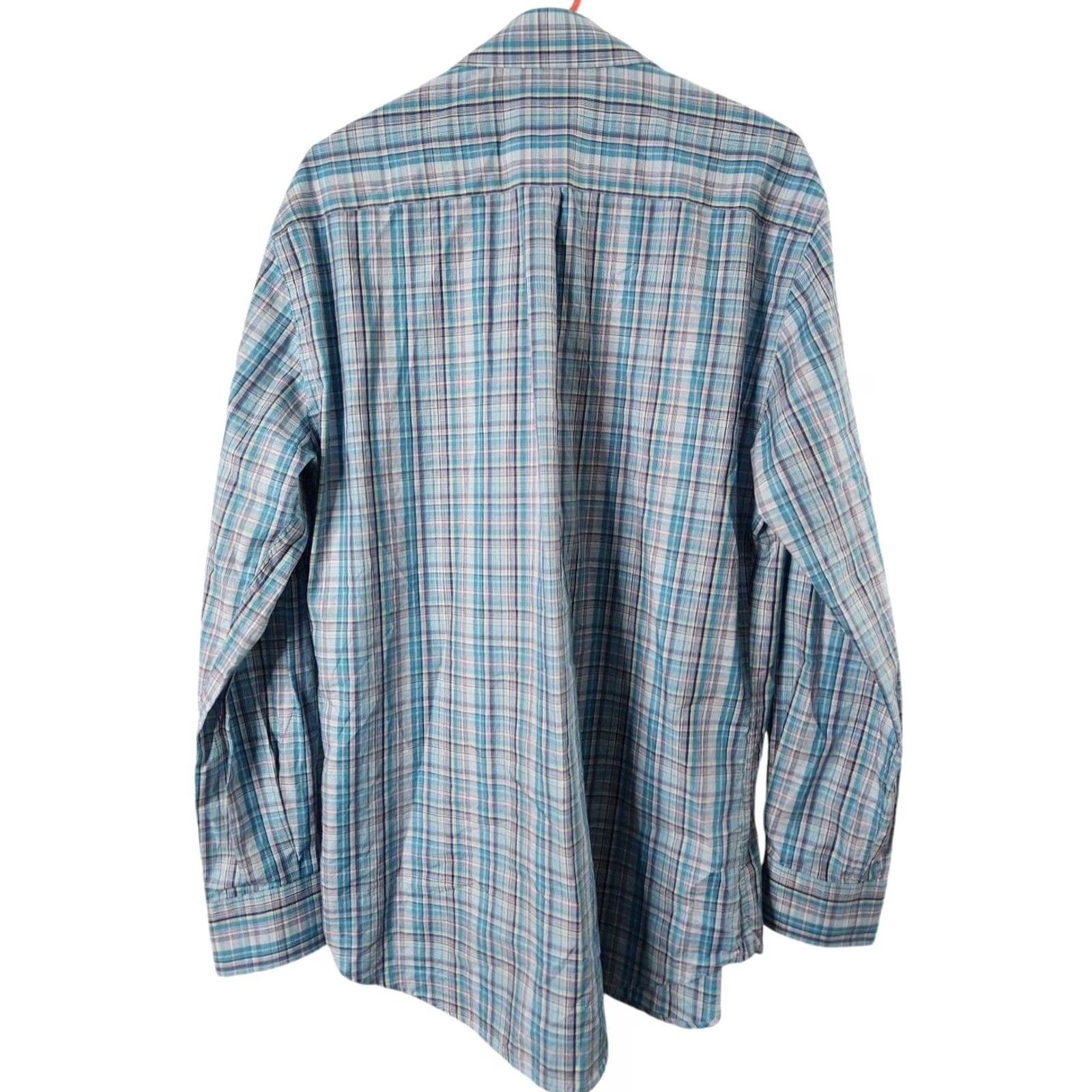 Peter Millar Peter Millar Mens Dress Shirt Long Sleeve Plaid Blue 100% Cotton Button Front L Size Mens Size 42R - 2 Thumbnail