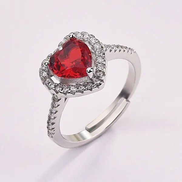 Other 925 Silver Plated Adjustable Birthstone Heart Ruby Ring Size ONE SIZE - 1 Thumbnail