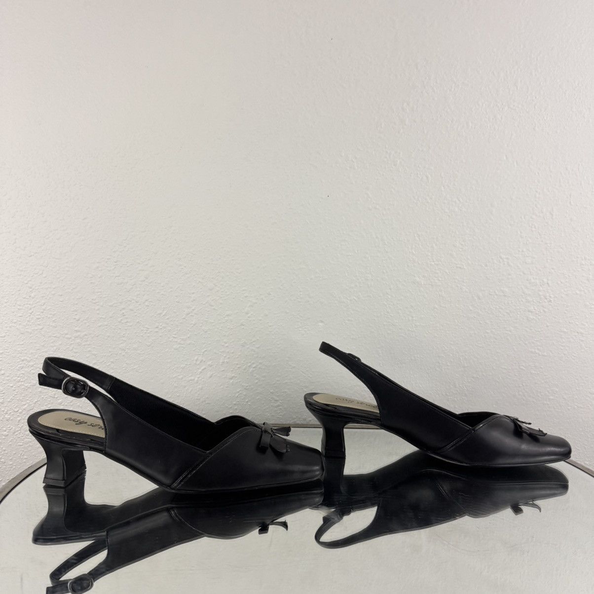 Other EASY STREET Y2K Black Faux Leather Edgy Bow Kitten Heels Size US 9 / IT 39 - 3 Thumbnail