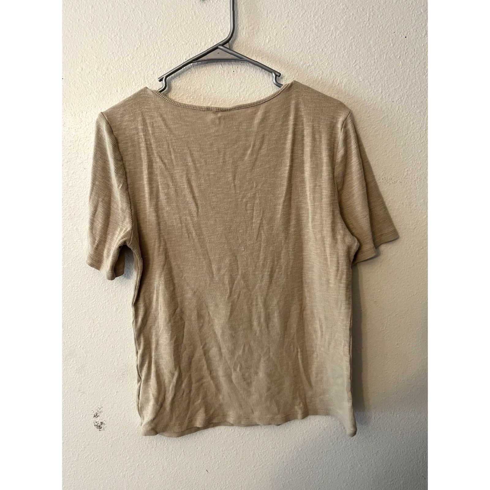 Gap Gap Shirt Women’s Beige Square Neck Short Sleeve Ribbed Knit T Sz Large Size L / US 10 / IT 46 - 3 Thumbnail