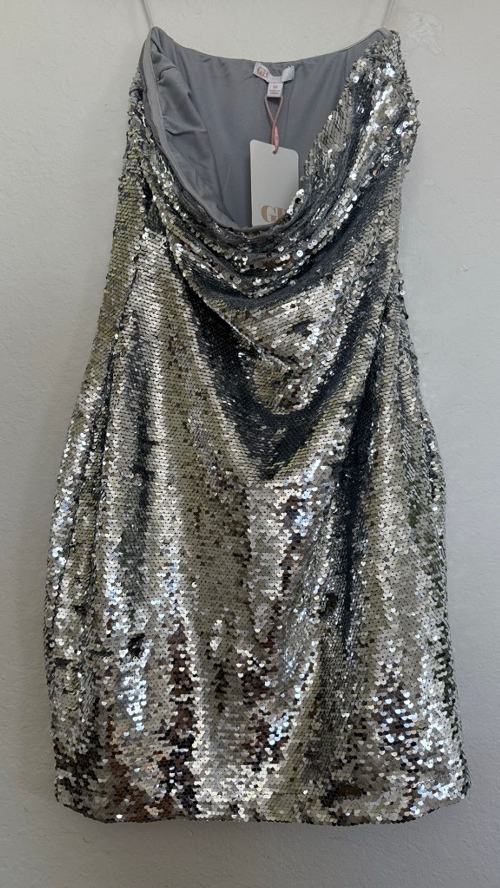 GB GB Silver Sequin Strapless Mini Dress Size M / US 6-8 / IT 42-44 - 3 Thumbnail