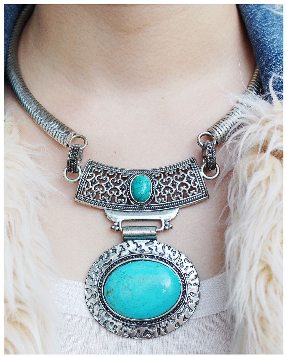 Vintage 2000S JAPANESE MADE TRIBAL NECKLACE WITH TURQUOISE STONES Size ONE SIZE - 2 Thumbnail