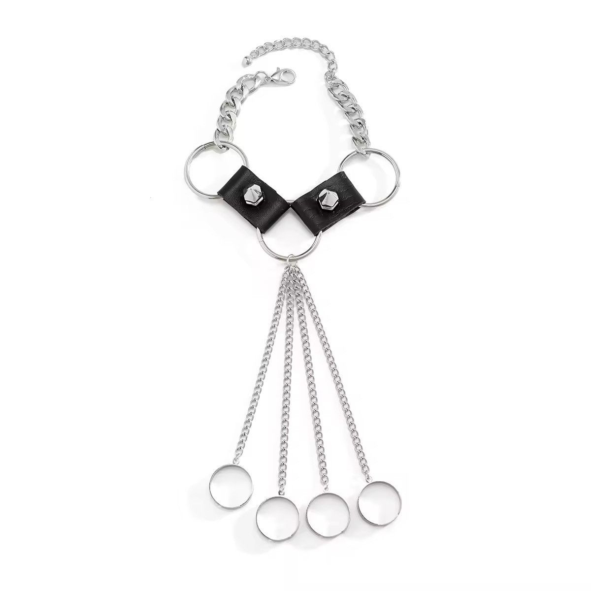 Jewelry Multi Gothic Rivet Black PU Leather Link Chain Size ONE SIZE - 6 Thumbnail