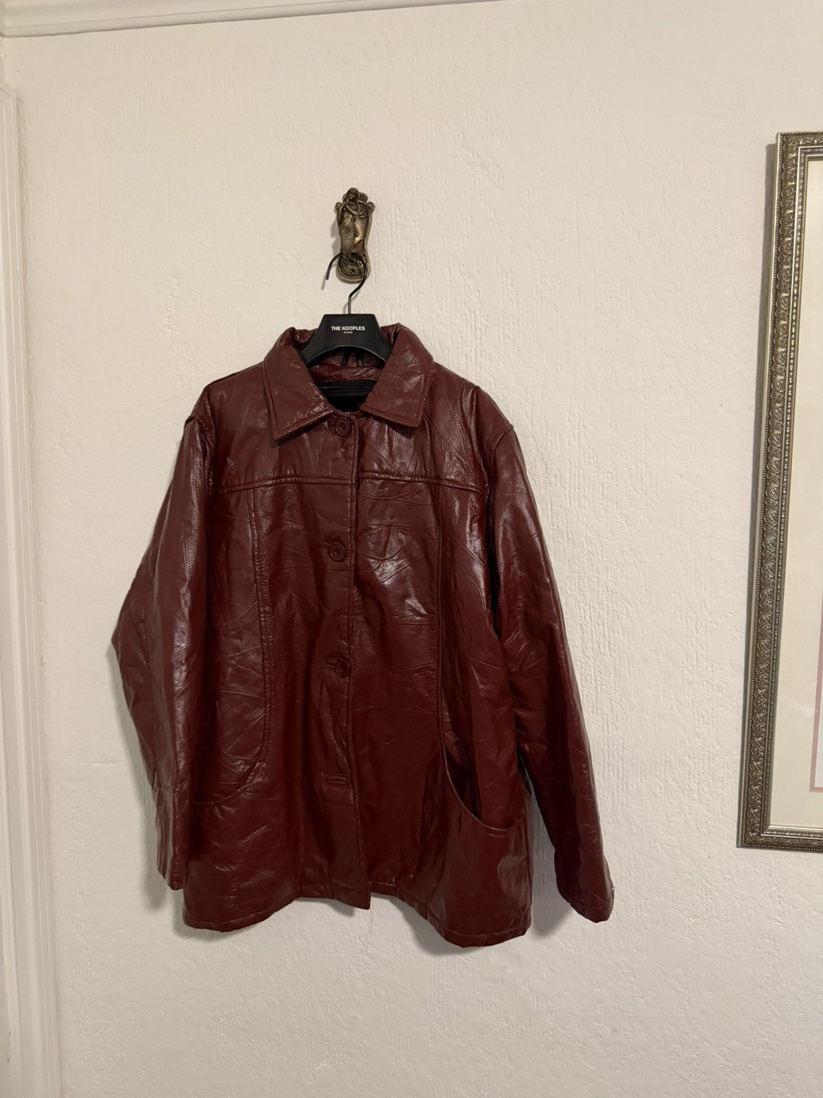 Vintage oxblood genuine leather lined down jacket size XL