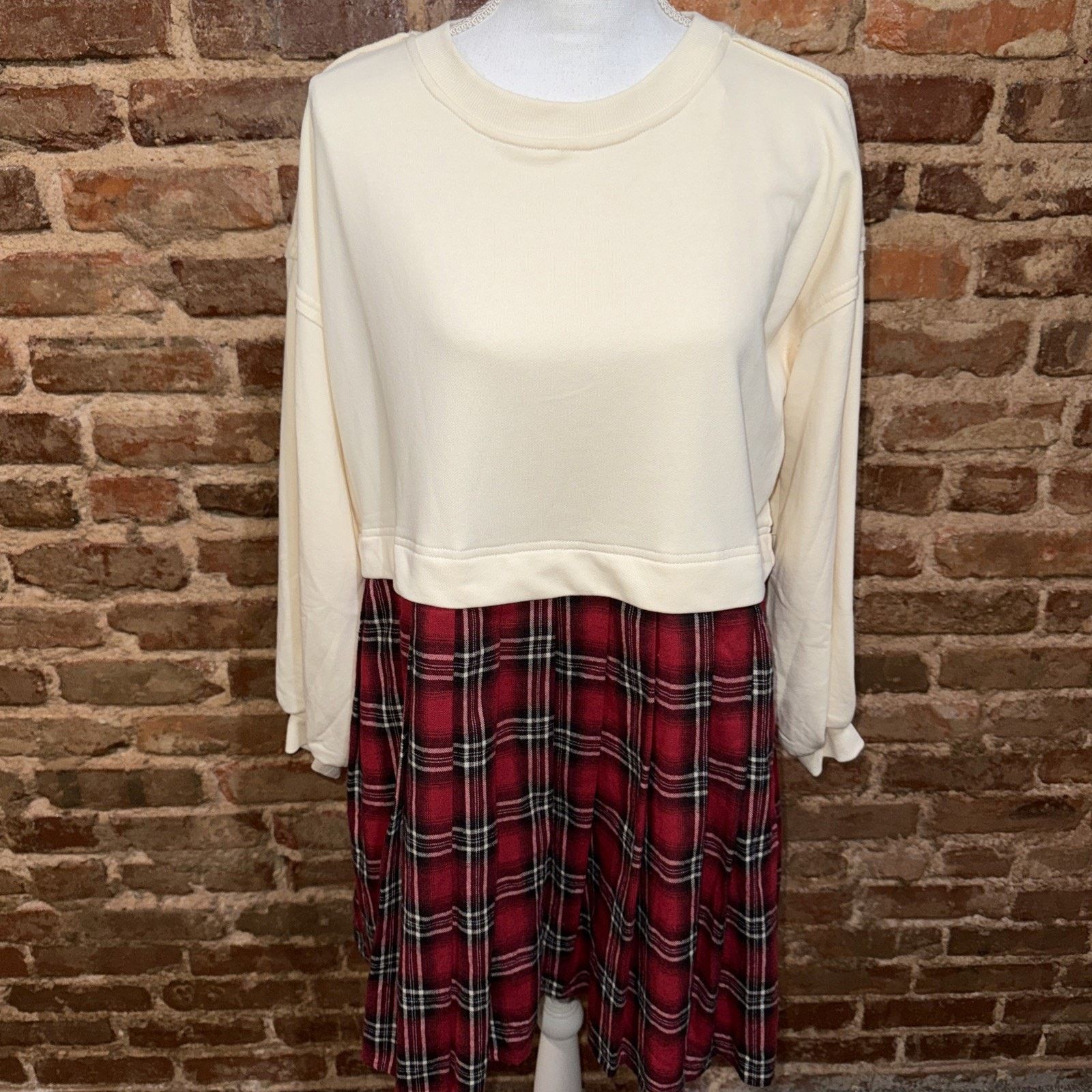 Anthropologie Entro NWT Holly Mix Media Sweatshirt & Plaid Dress Sz S Size S / US 4 / IT 40 - 3 Thumbnail