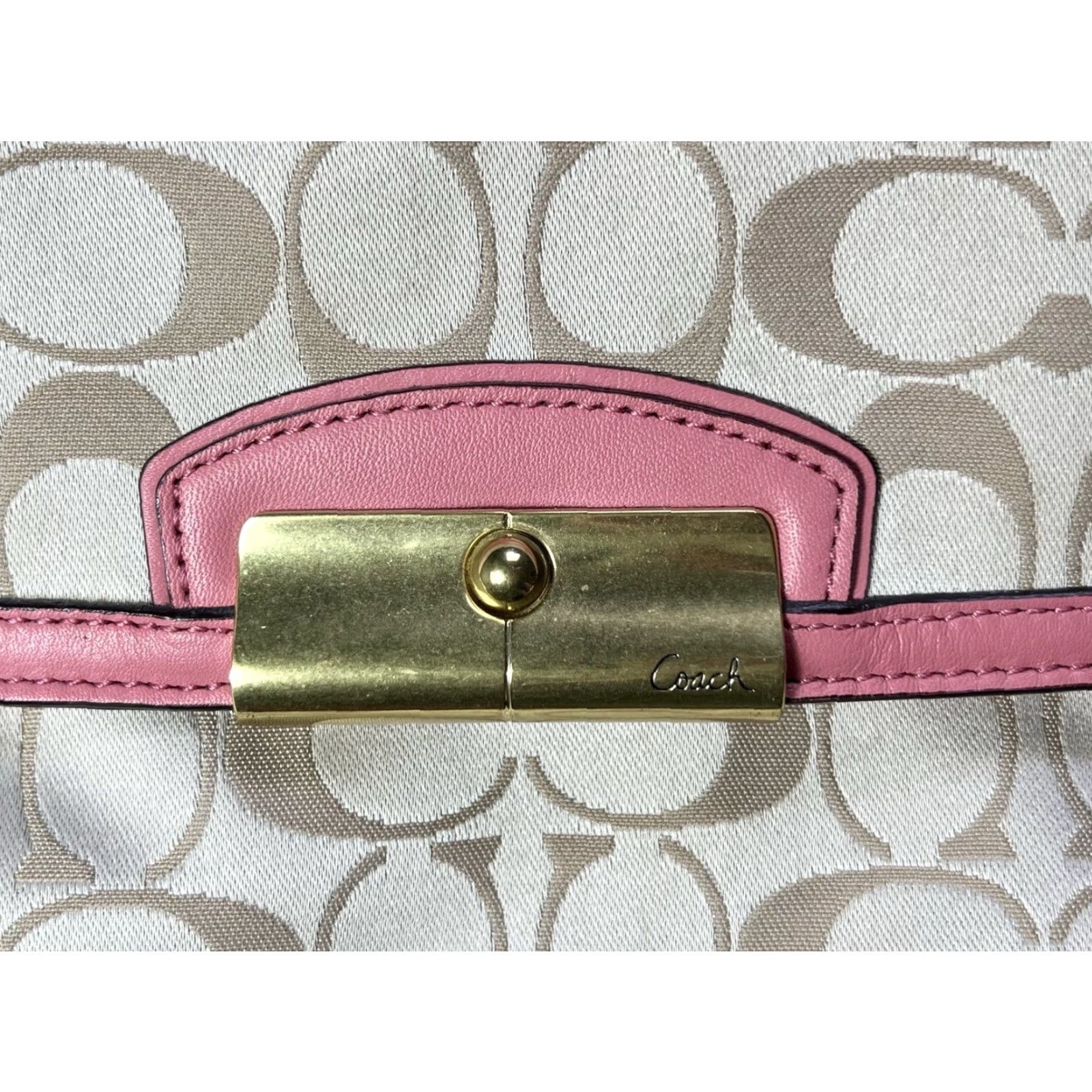 Coach Coach Kristin Signature East Crossbody Beige Brass EUC, Women, Adjustable Strap, 7”x9”x1”, 22” strap drop, Crossbody bag, Beige fabric exterior Size ONE SIZE - 4 Thumbnail