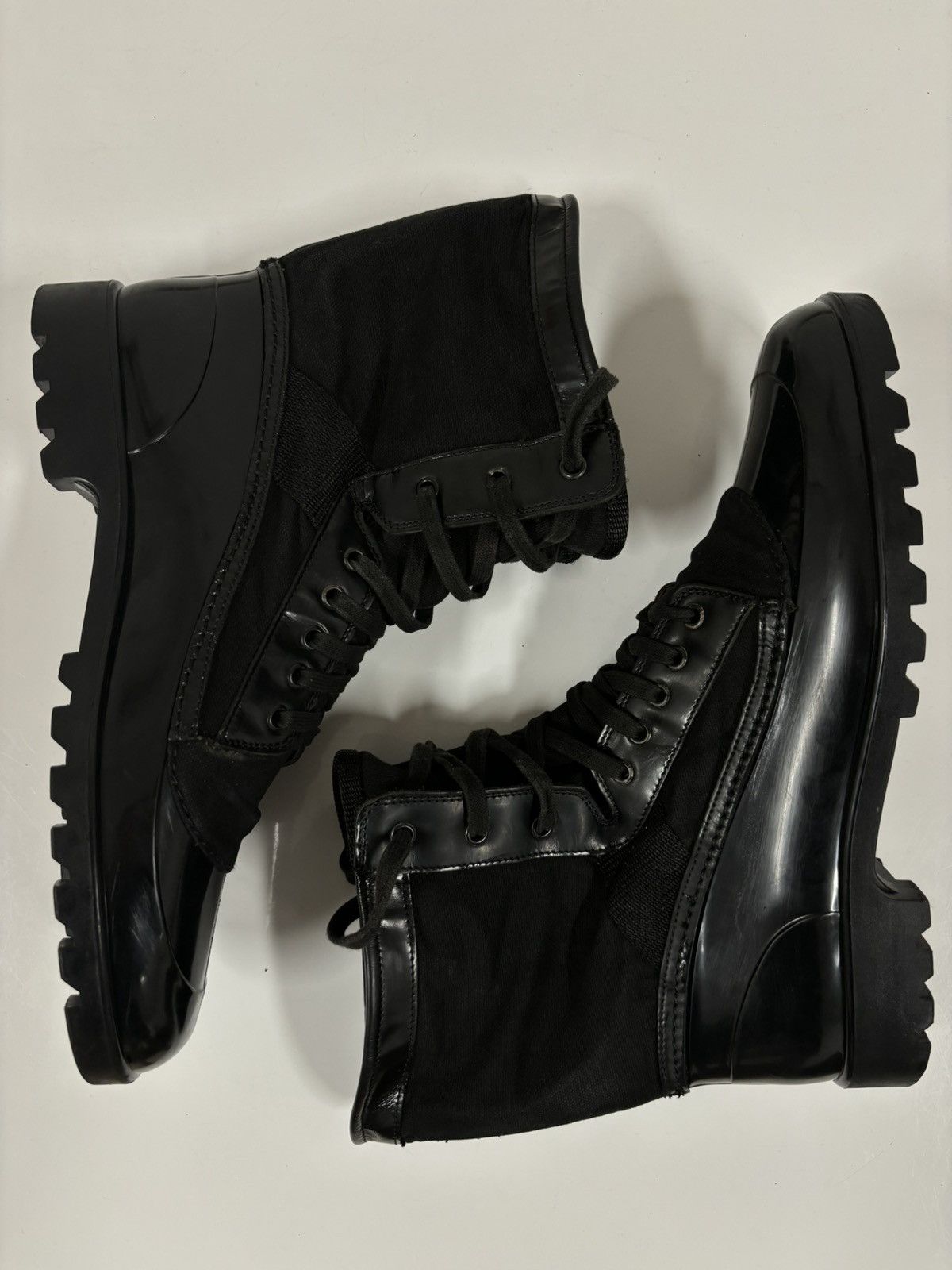 Burberry Prorsum Leather-Canvas Mono Black Lace-Up Rubber High Boots Shoes 44 Size US 11.5 / EU 44-45 - 5 Thumbnail