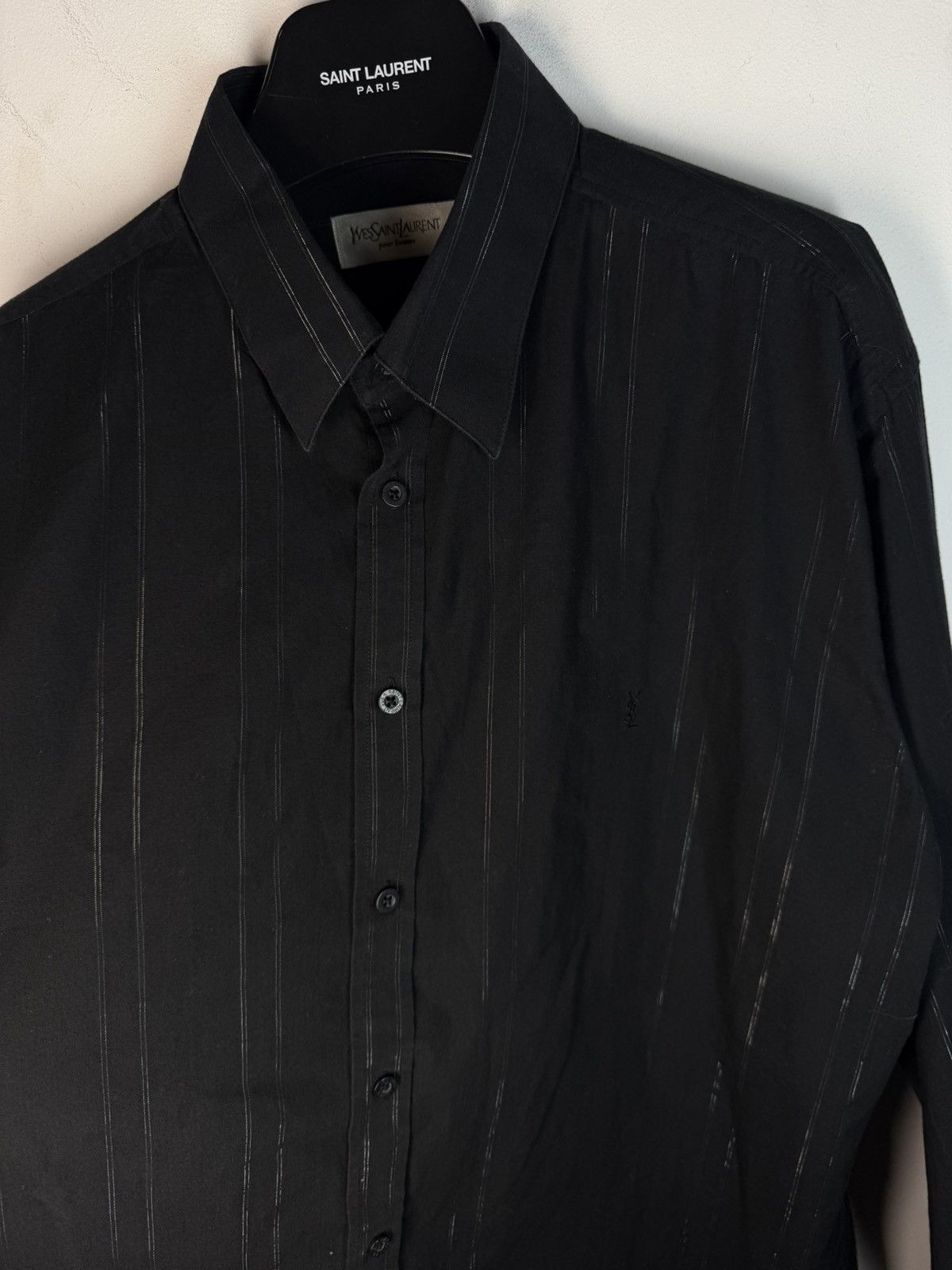 Yves Saint Laurent Black YSL Shirt Shiny Metal Stripes Sparkling Size US XL / EU 56 / 4 - 13 Thumbnail