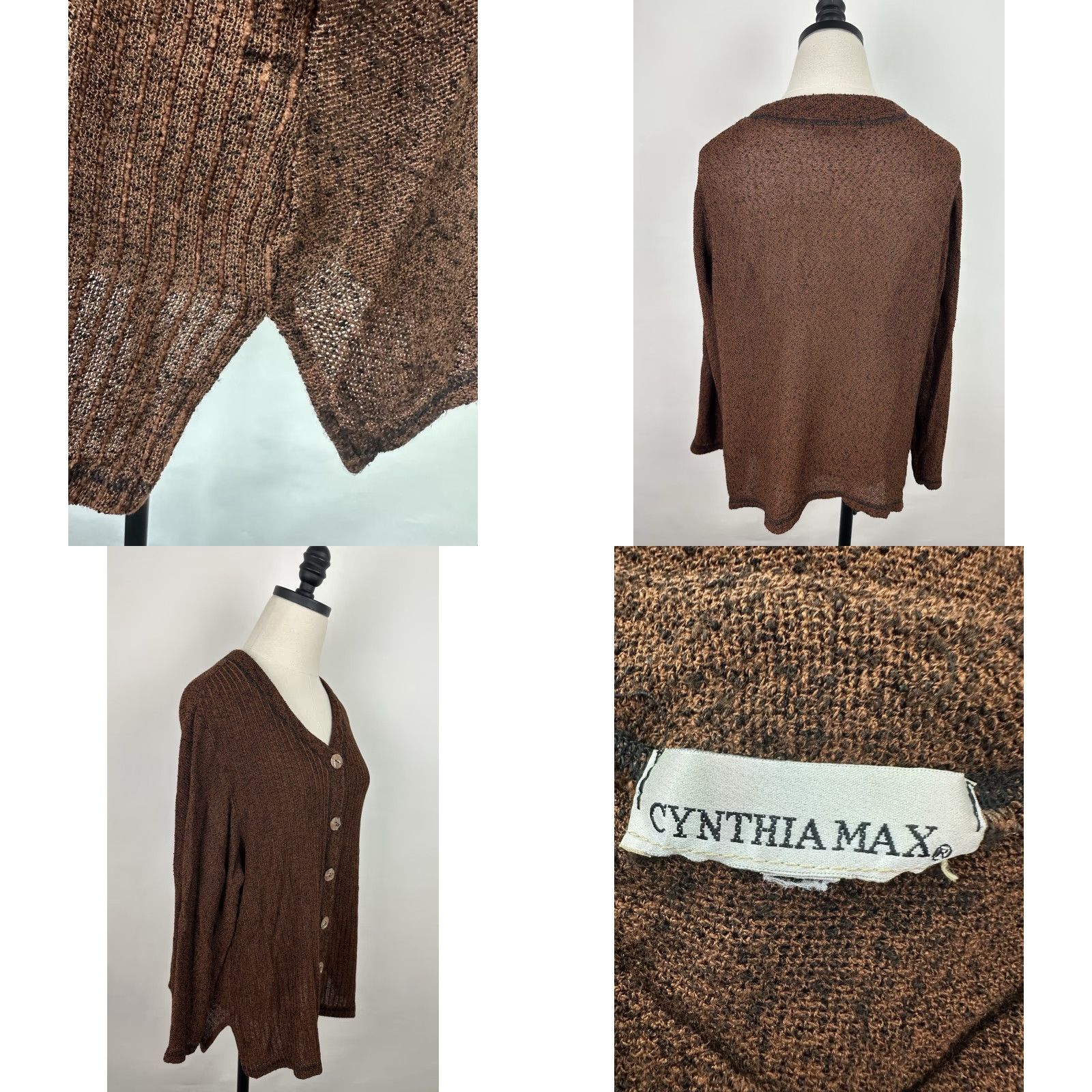 Vintage VINTAGE Cynthia Max Cardigan Womens L Brown Ochre Open Knit 90s Bohemian Size L / US 10 / IT 46 - 8 Thumbnail