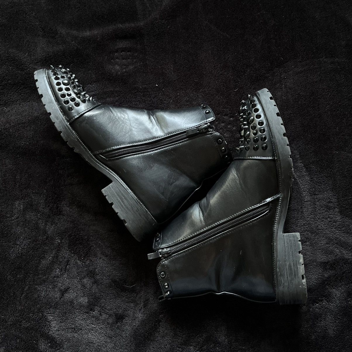 Other Black Studded Zip-Up Ankle Boots - Goth/Punk Biker Style Size US 6.5 / EU 39-40 - 3 Thumbnail