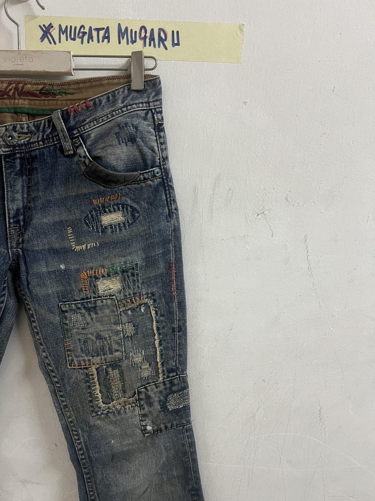 Japanese Brand × Vintage FLARED🔥BACK NUMBER PATCHWORK DISTRESSED DENIM PANT Size US 31 - 3 Thumbnail