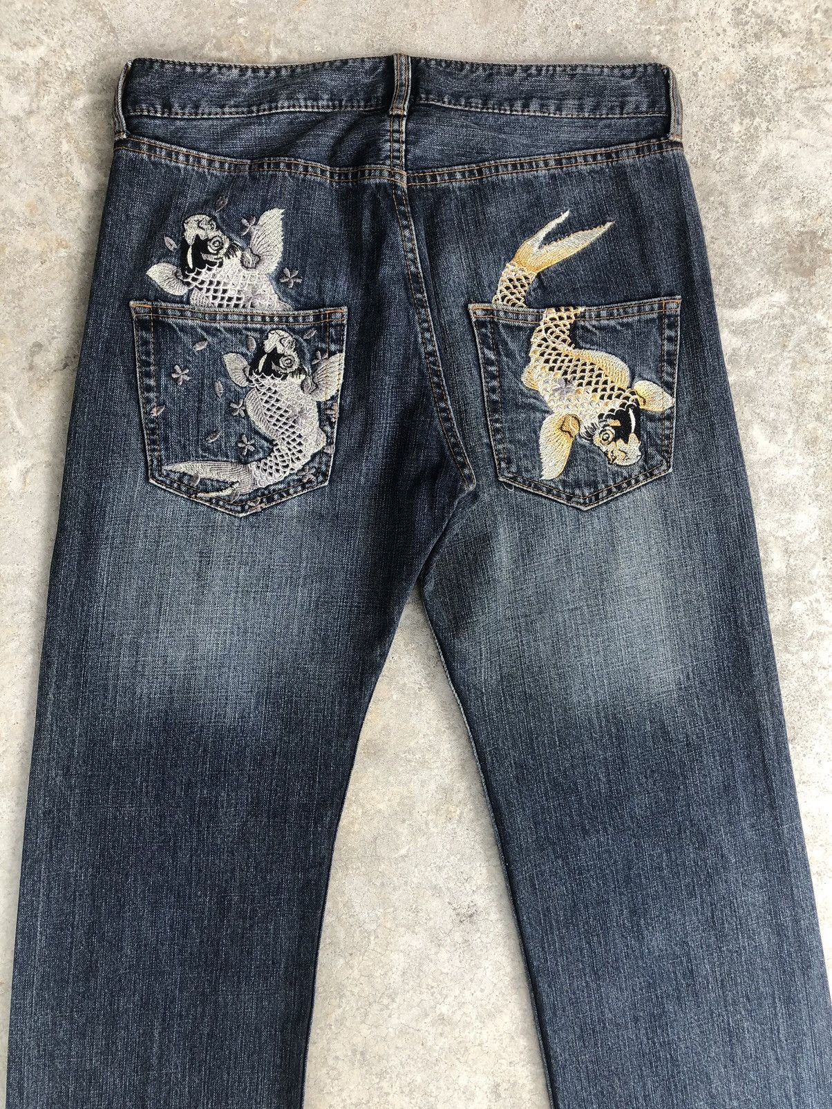 Japanese Brand Japanese Fish Embroidered Jeans Distressed Jeans Size US 32 / EU 48 - 8 Thumbnail