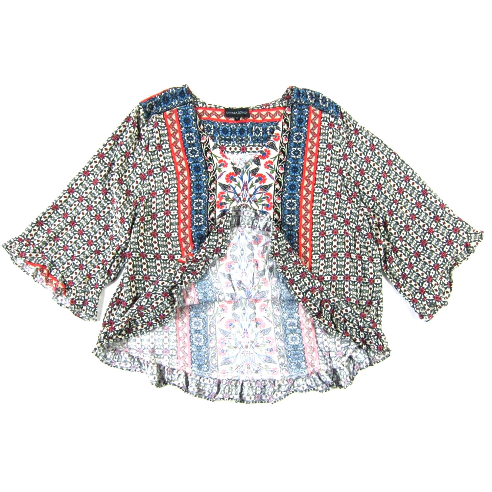 Cynthia Rowley Cynthia Rowley Blouse Tunic 2X Red Floral V-Neck 3/4 Sleeve Peasant Rayon Blue Floral Pattern Women Size XXL / US 16-18 / IT 52-54 - 5 Thumbnail