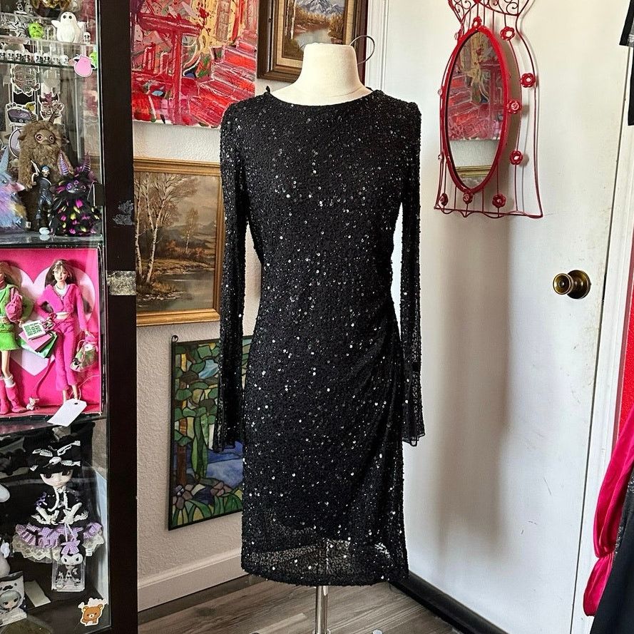 Other moda international black sequin mesh formal dress Size L / US 10 / IT 46 - 1 Thumbnail