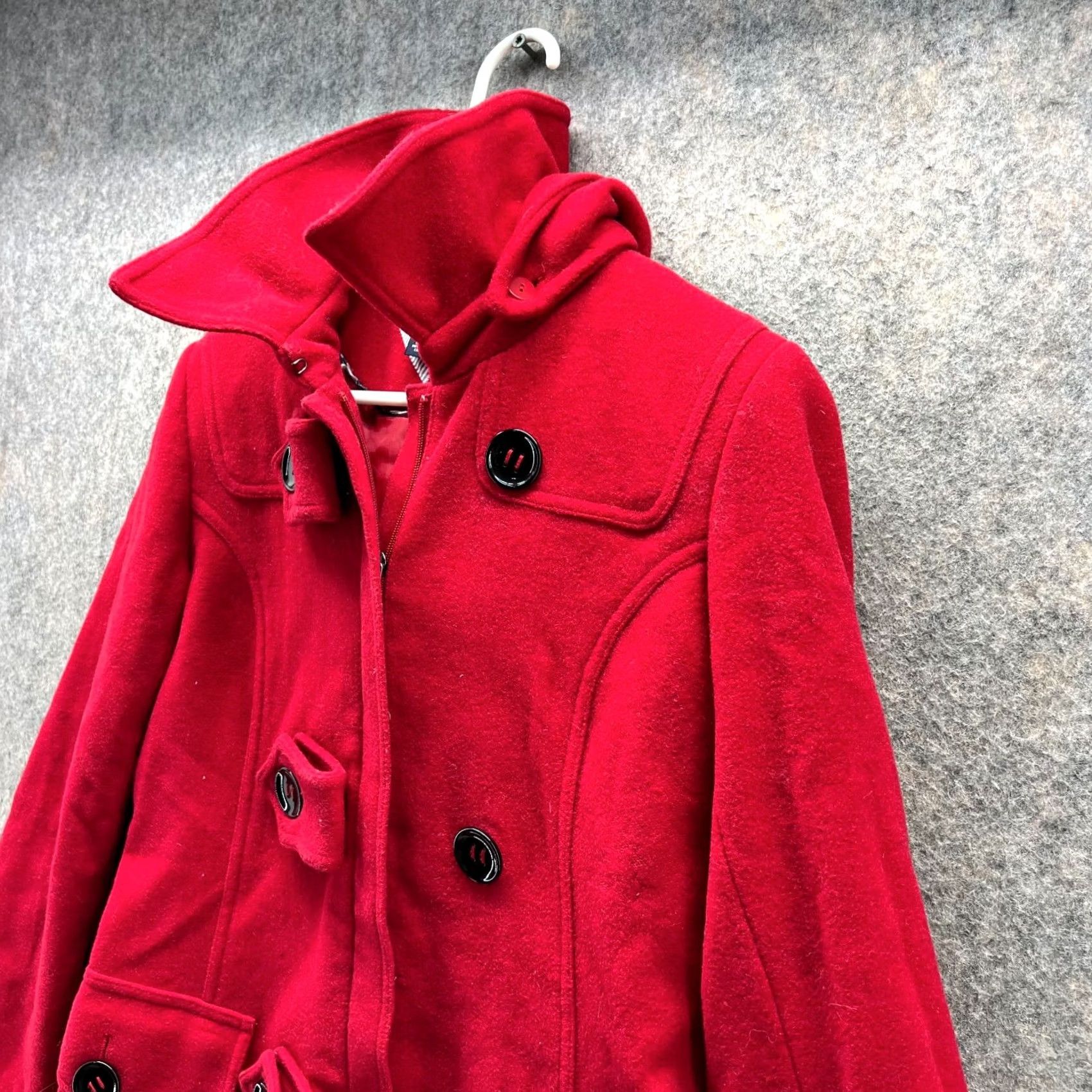 Tommy Hilfiger VINTAGE Tommy Hilfiger Pea Coat Jacket Womens 4 Red Long Wool Lined Nylon Button Night Black? Size S / US 4 / IT 40 - 6 Thumbnail