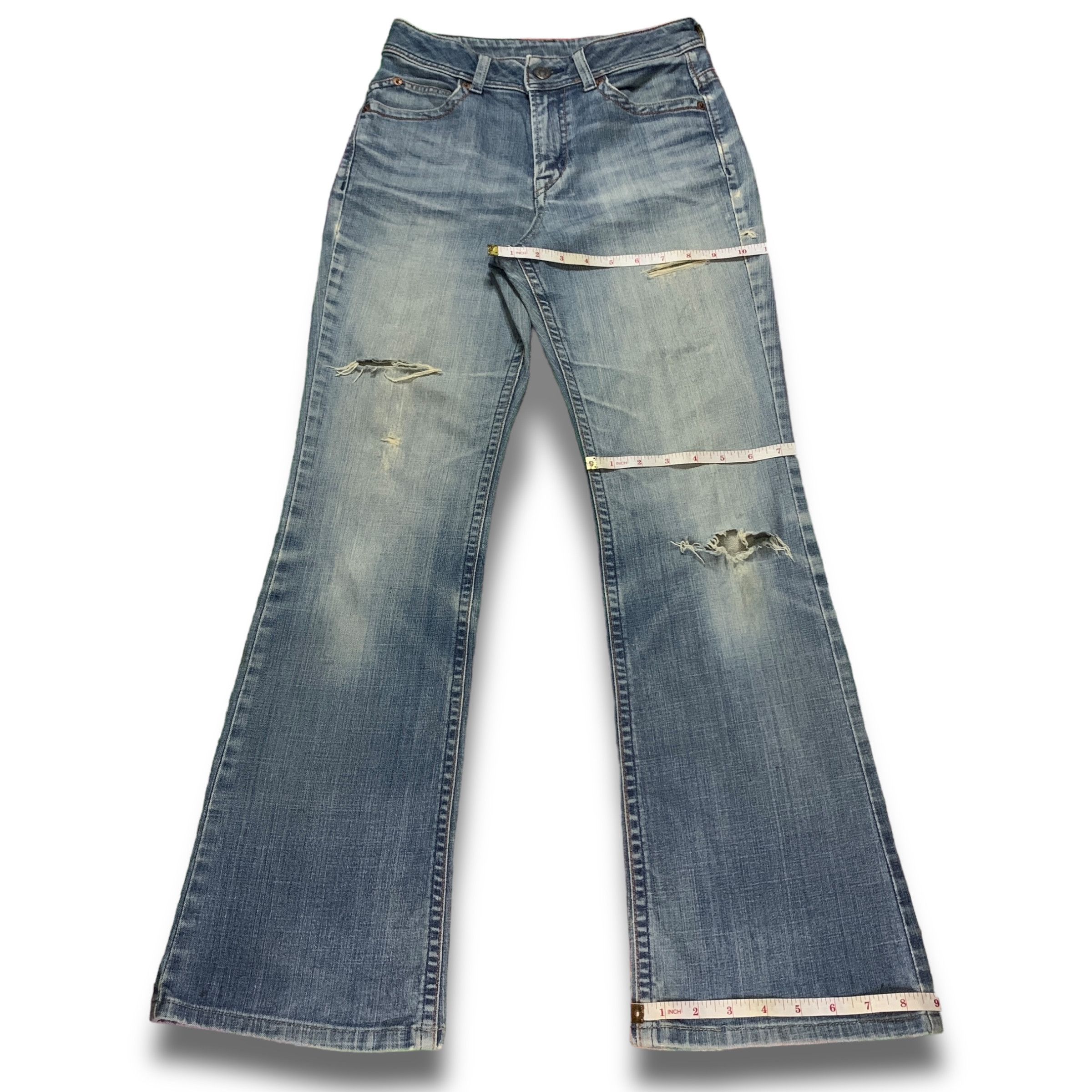 Japanese Brand Vintage Japanese Brand Faded Wash Ripped Style Flare Jeans Size 26" / US 2 / IT 38 - 12 Thumbnail