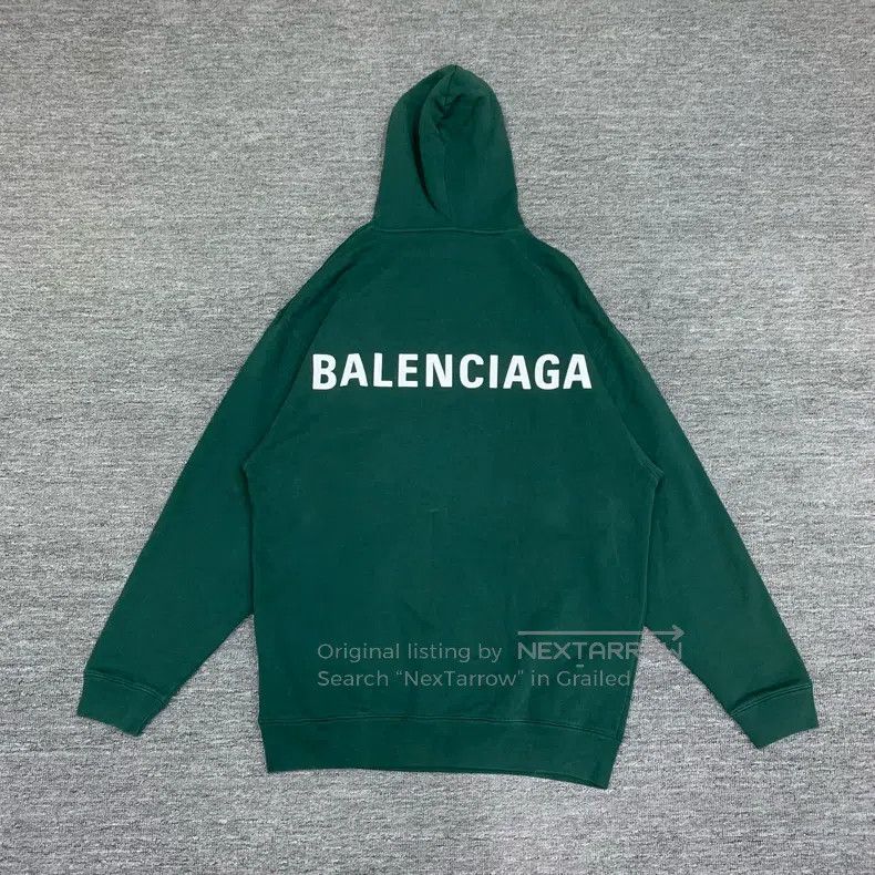 Balenciaga Balenciaga Green Back Logo Hooded Sweatshirt Size US M / EU 48-50 / 2 - 2 Thumbnail