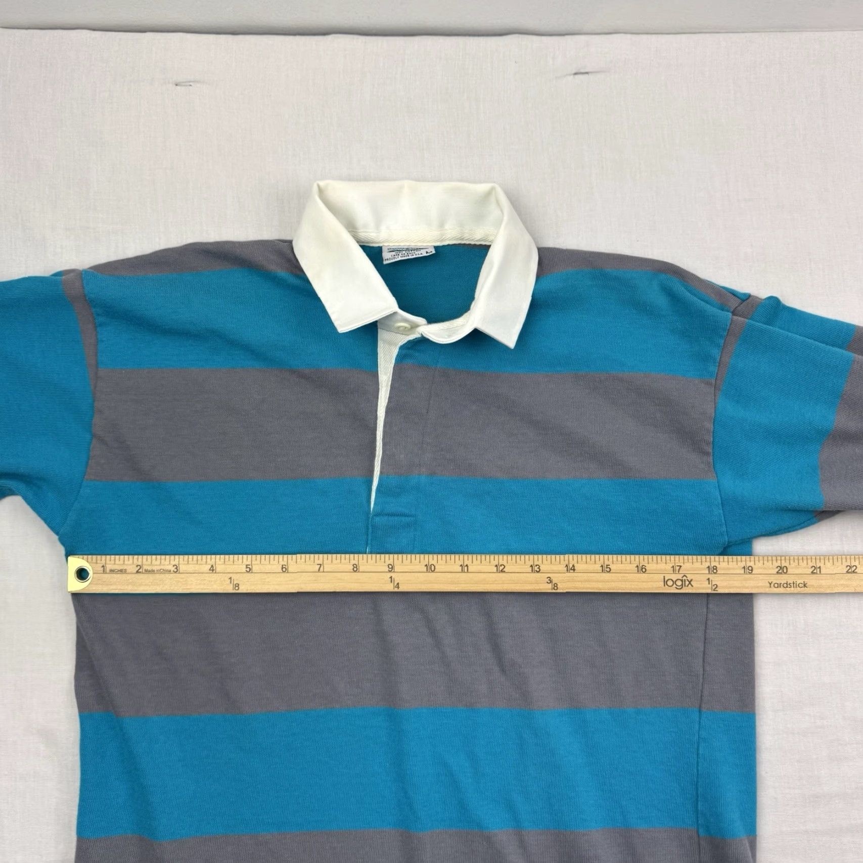 Vintage VINTAGE Electric Avenue Polo Shirt Adult M Striped Blue 80s Collar Long Sleeve 100% Cotton Mens Size US M / EU 48-50 / 2 - 7 Thumbnail