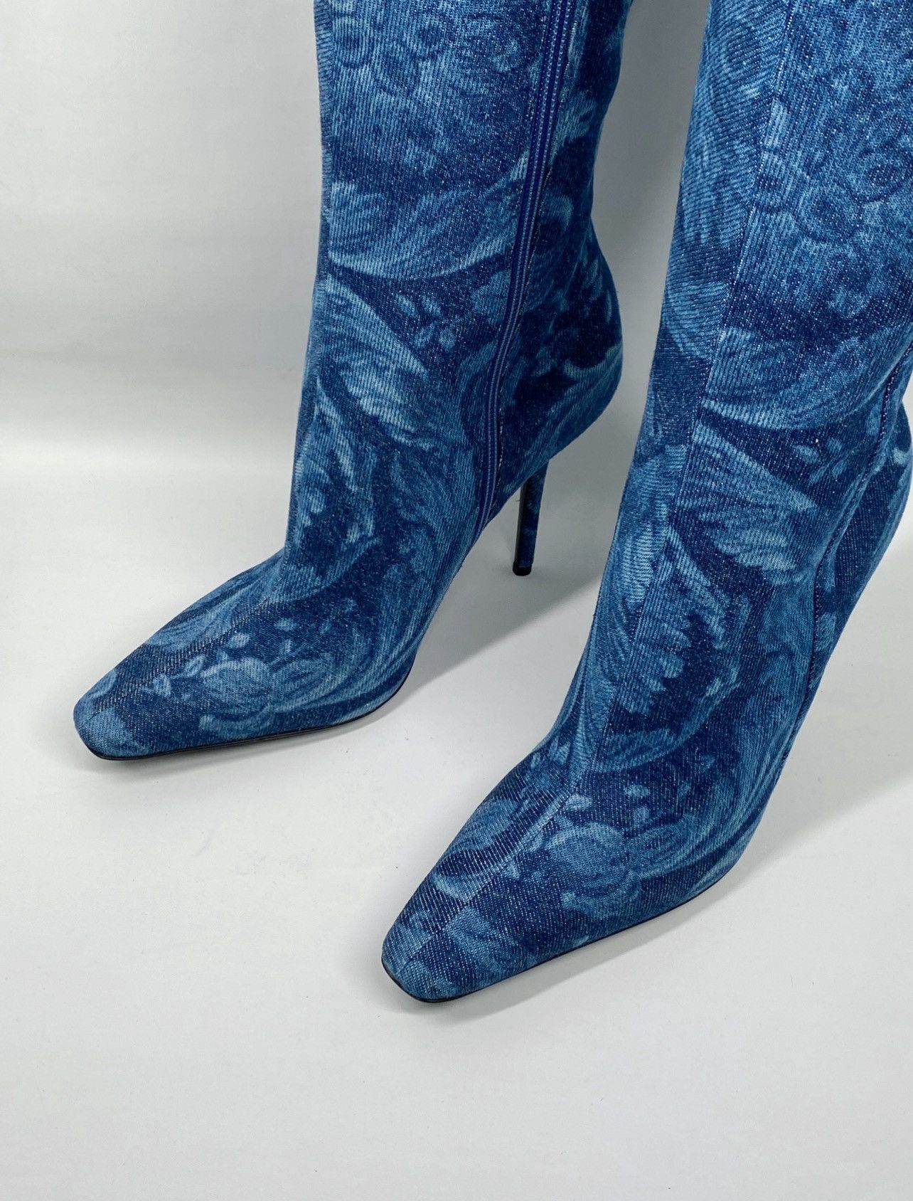 Versace Versace T.110 110MM Floral Denim Pointed Boots size 38 Size US 8 / IT 38 - 11 Thumbnail