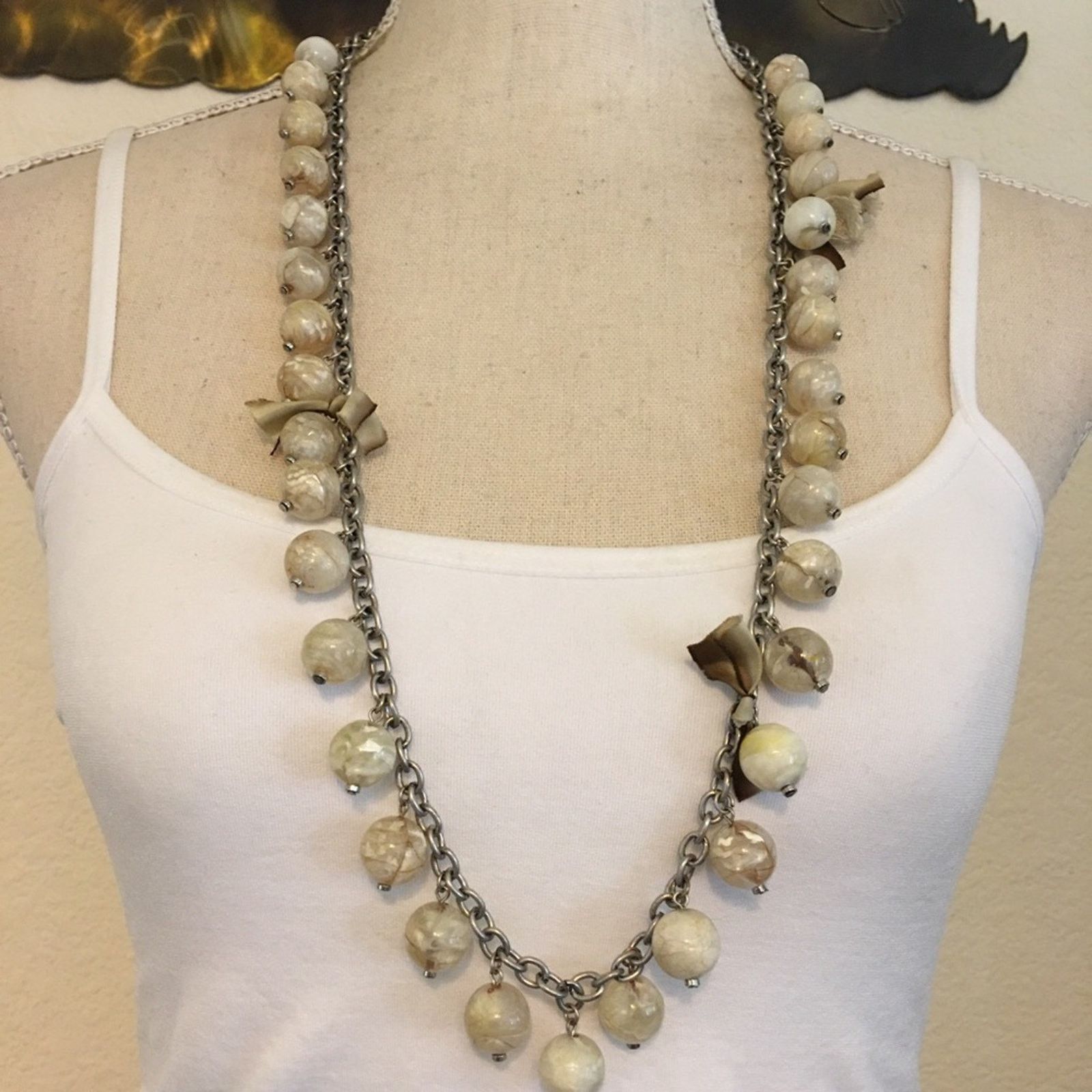 Loft Loft marble bead and ribbon bow long necklace Size ONE SIZE - 1 Thumbnail