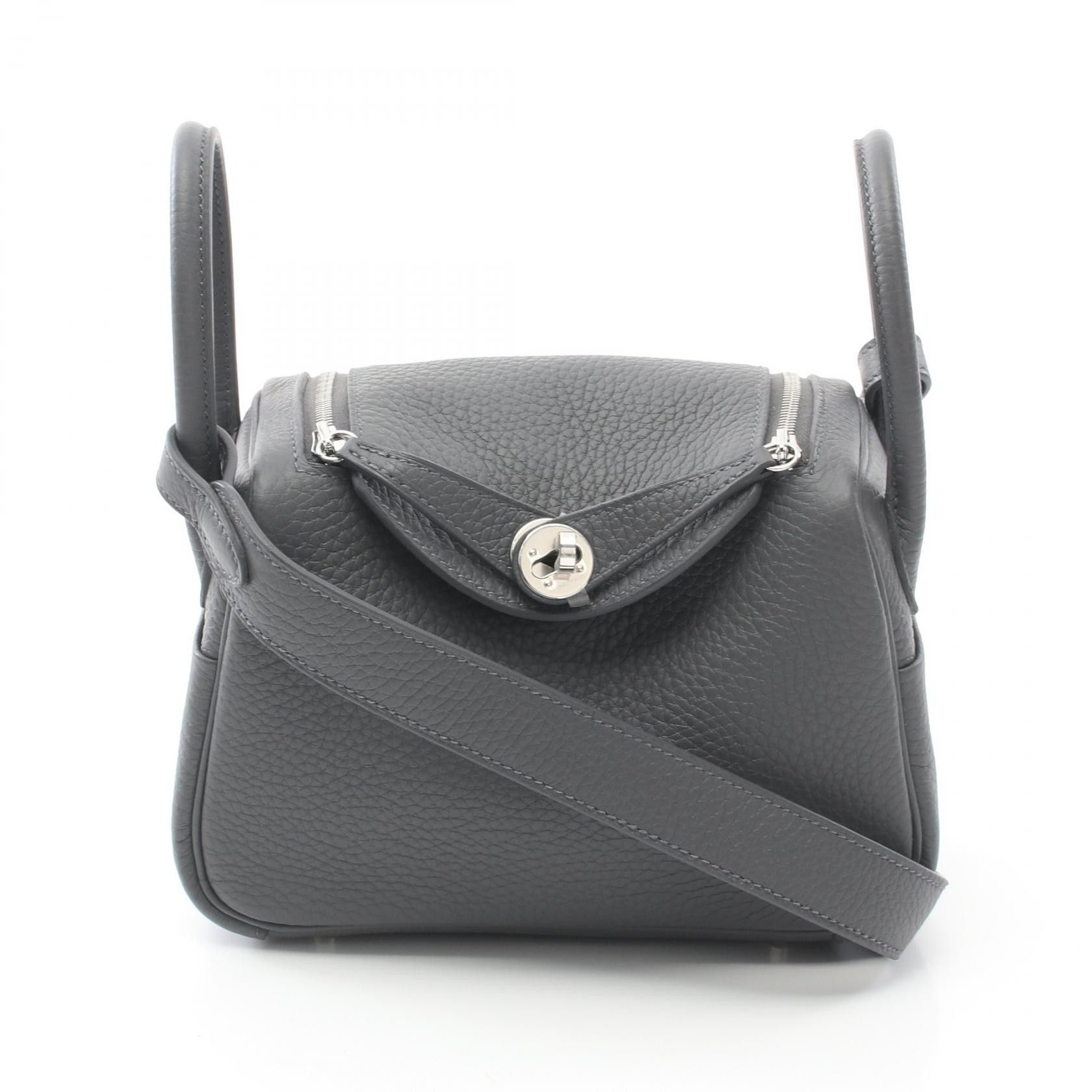 Hermes Hermes Lindy Mini Taurillon Clemence Shoulder Bag Leather Shoulder Bag Stamp W (2024) in Grey, Women's