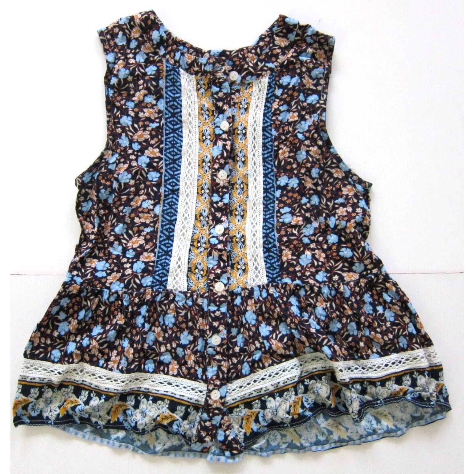 Anthropologie Blue Tassel Anthropologie Blouse Sleeveless Tunic S Blue Floral Rayon Size S / US 4 / IT 40 - 6 Thumbnail